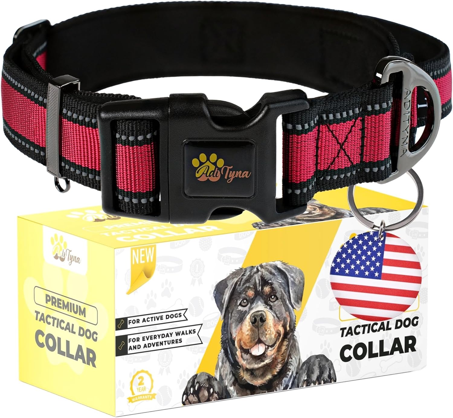 ADITYNA – Collar de perro resistente para perros extra grandes – Collar de perro rojo XL con asa – Acolchado de neopreno suave ultra cómodo (Extra-L