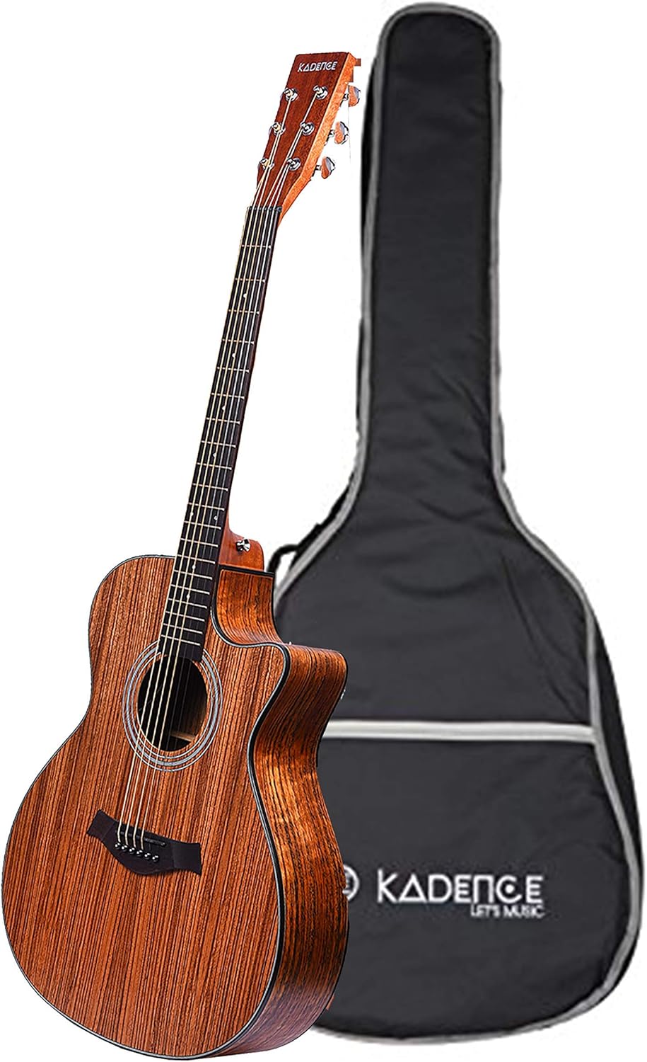 Kadence Acoustica Series – Guitarra electroacústica de madera (madera de cebra)  Guitarra electroacústica con pastilla, afinador integrado y bolsa