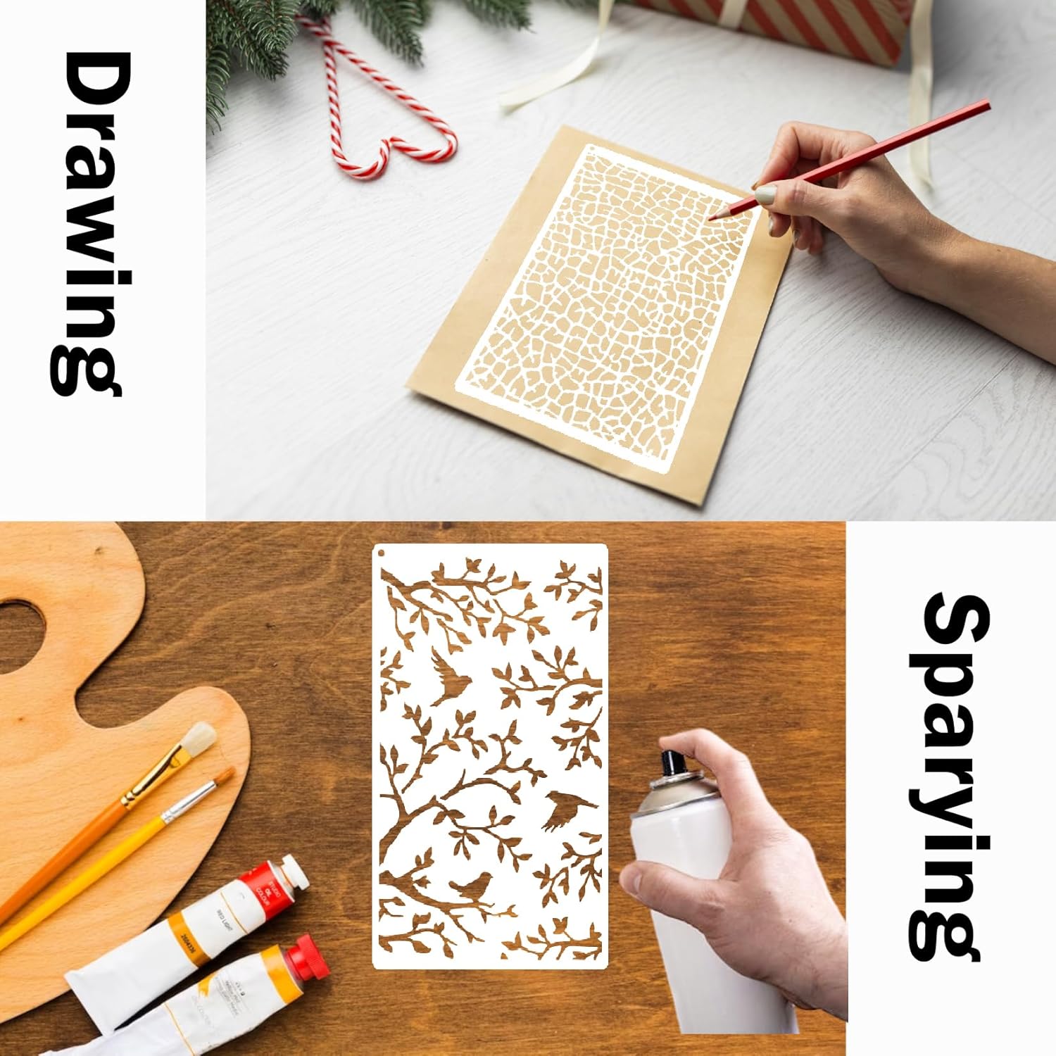 8 plantillas de ramas de árbol con textura de árbol para manualidades, plantilla de plantilla abstracta reutilizable para capas, plantillas