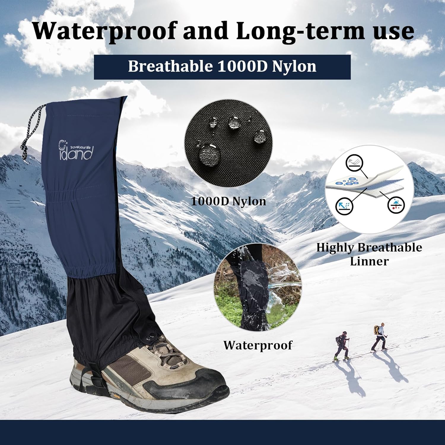Polainas impermeables para botas de nieve para raquetas de nieve, senderismo, caza, correr, motocicleta, tela Oxford antidesgarros, cinturón de