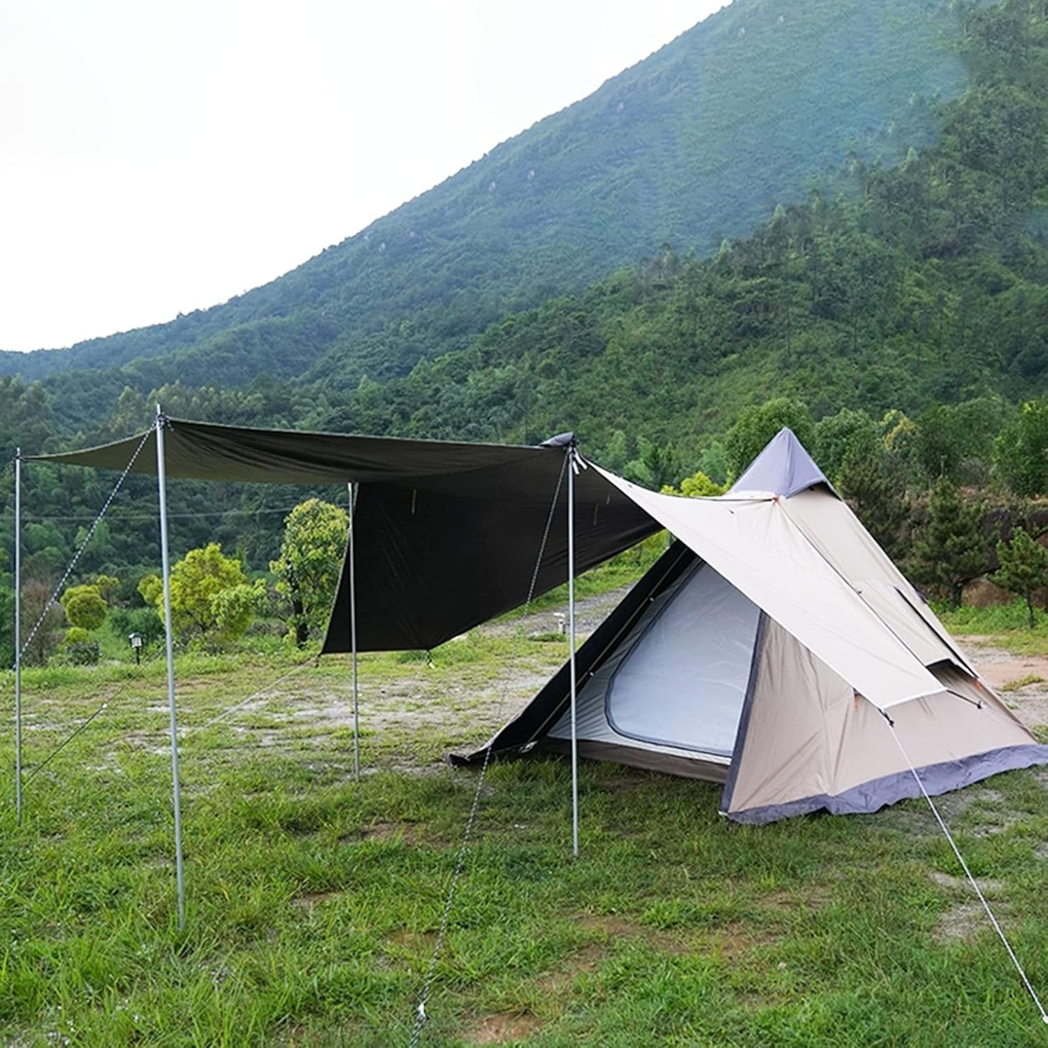 Tienda de campaña de lona para acampar al aire libre, tienda de campaña tipi india para adultos para 2  3 personas, tienda piramidal de fácil