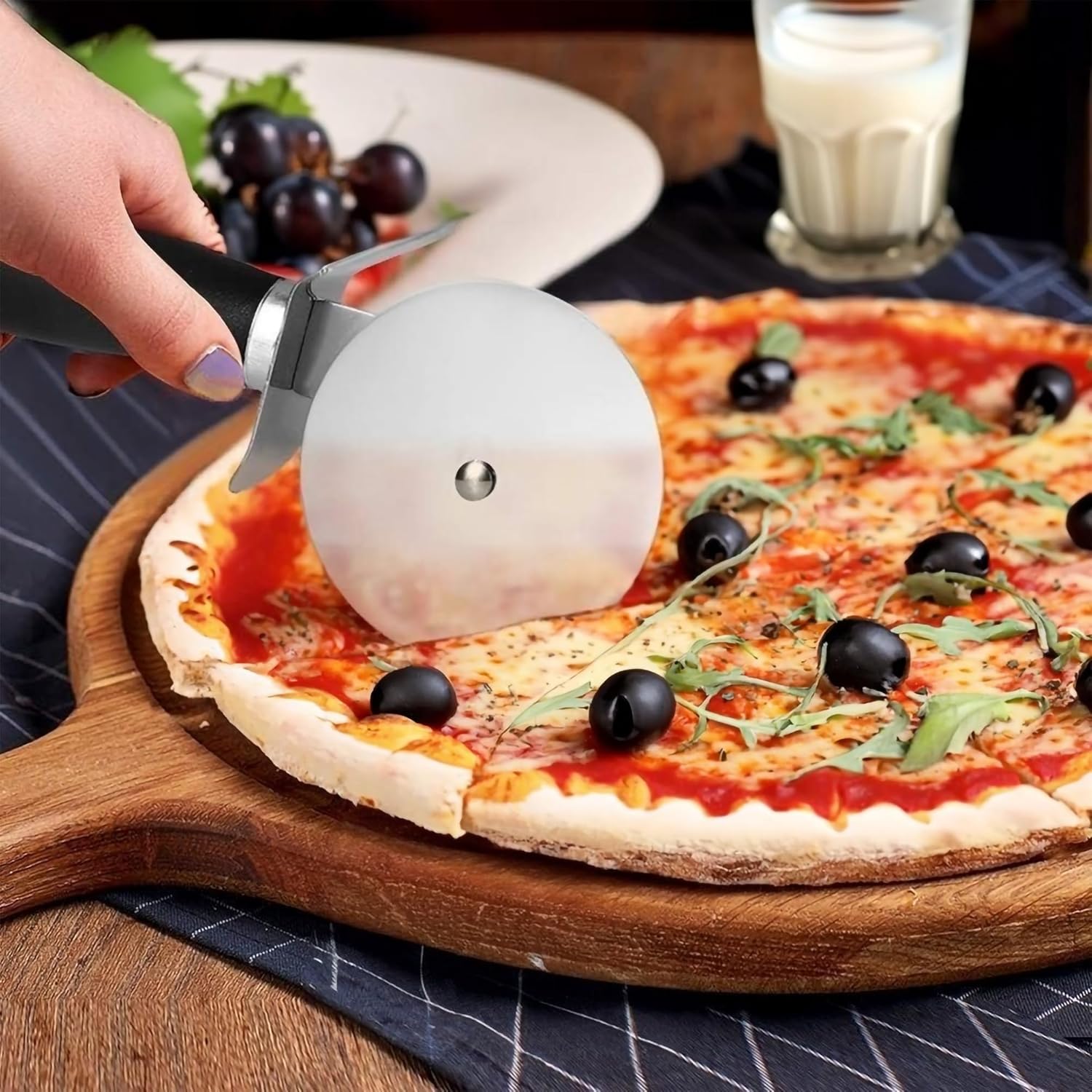 Fixturedisplays Pizza Cutter Wheel, Cortador De Pizza, Stainless Steel Pizza Cutter Wheel, Heavy Duty Black 21913-NPF
