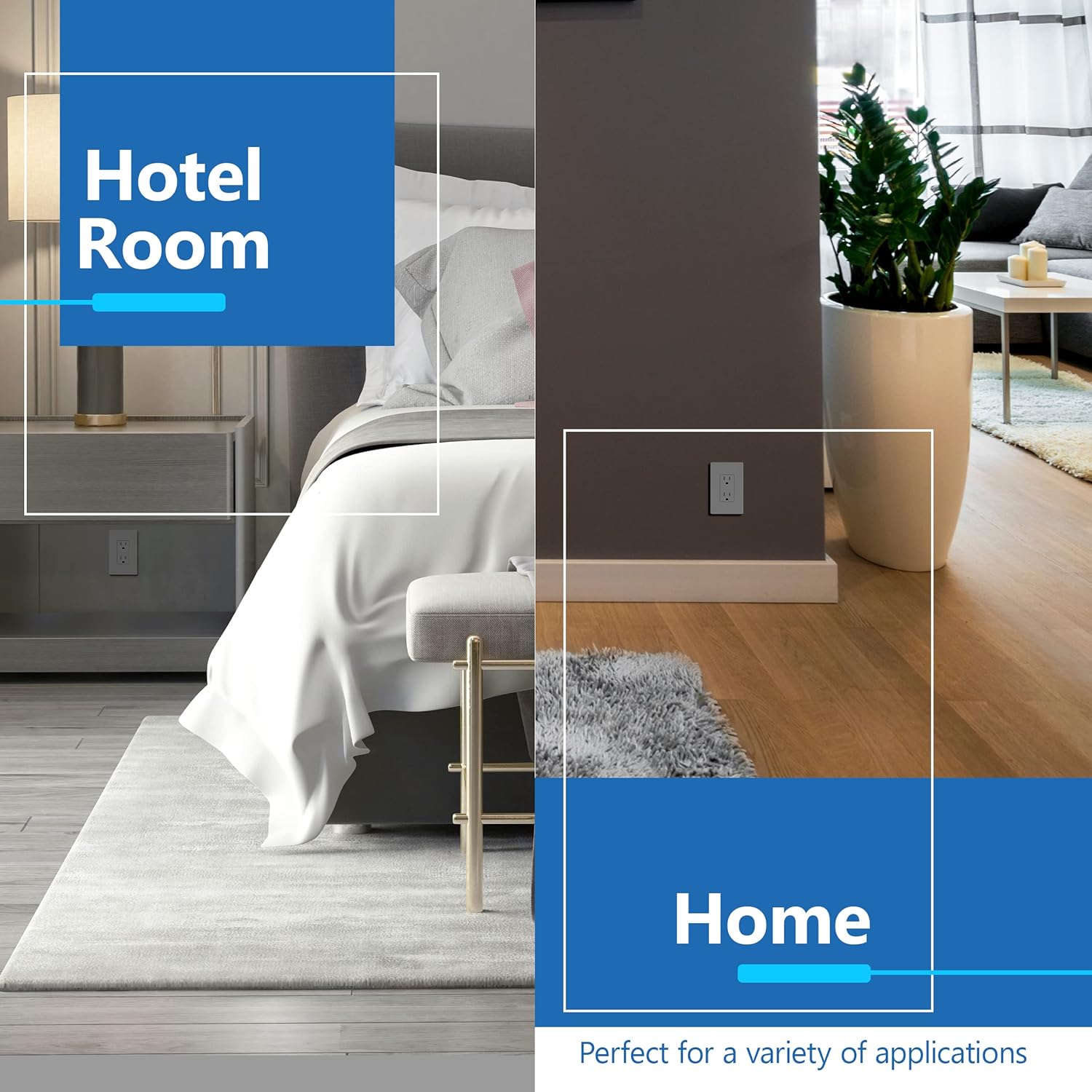 LIDER Receptáculo decorativo de acabado mate con cubierta facial intercambiable, salida de pared segura para niños, resistente a manipulaciones,