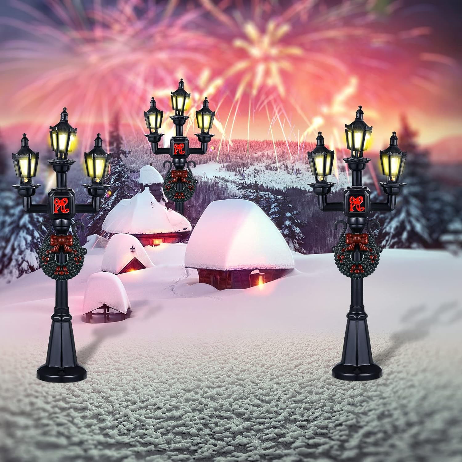 Lámpara de Navidad para poste de aldea, accesorios de aldea, lámpara de tren, farol, lámpara de calle en miniatura, luces de calle decorativas para