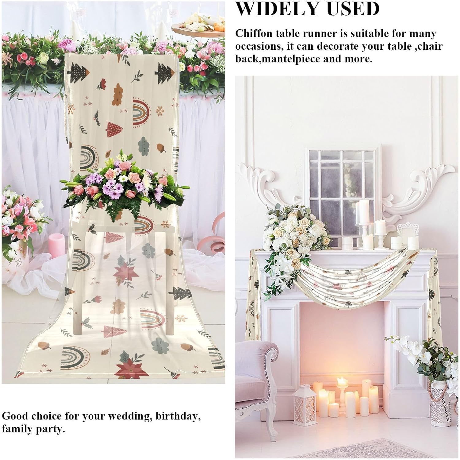 Christmas Rainbows Flowers Table Runner Fall Kitchen Decor for Kitchen Decorations Christmas Table Runner 120 Inches Long