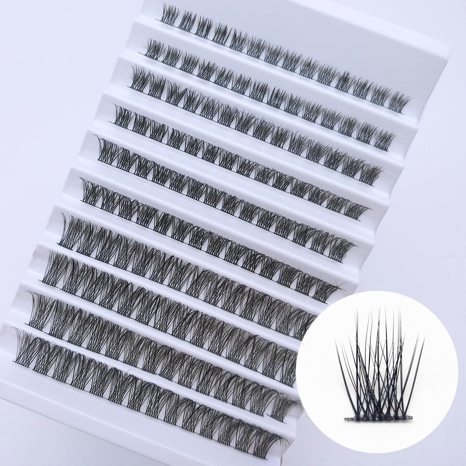 Extensiones de pestañas individuales en racimo naturales de 0.315 a 0.630 pulgadas, extensiones de pestañas individuales en casa, 140 unidades de