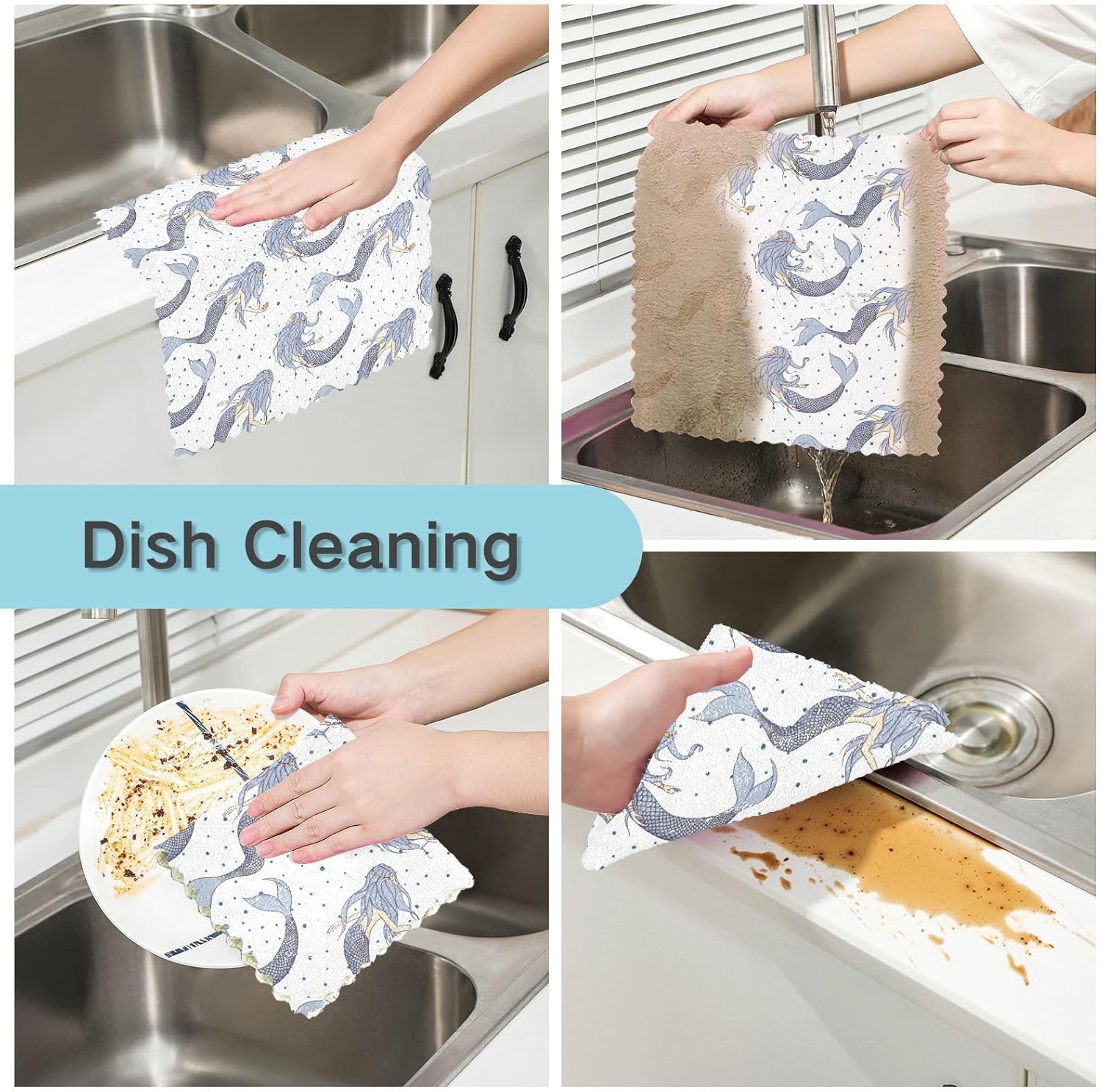 FRODOTGV Mermaids Kawaii Mythical Sea Quality Print Microfiber Cleaning Towels Kitchen Quick Dry 6 Pack Microfiber Drying Towels for Car Detailing