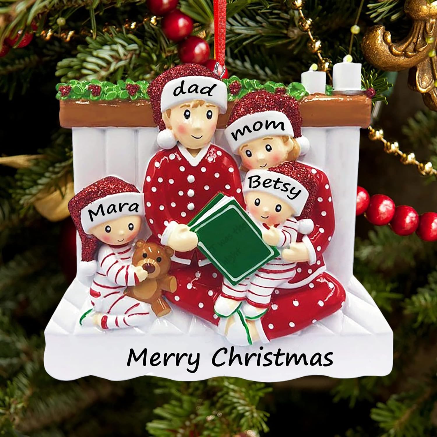 Adorno de Navidad, adorno familiar personalizado 2023, para leer el nombre en la cama, pijama, decoraciones familiares, colgante colgante de árbol