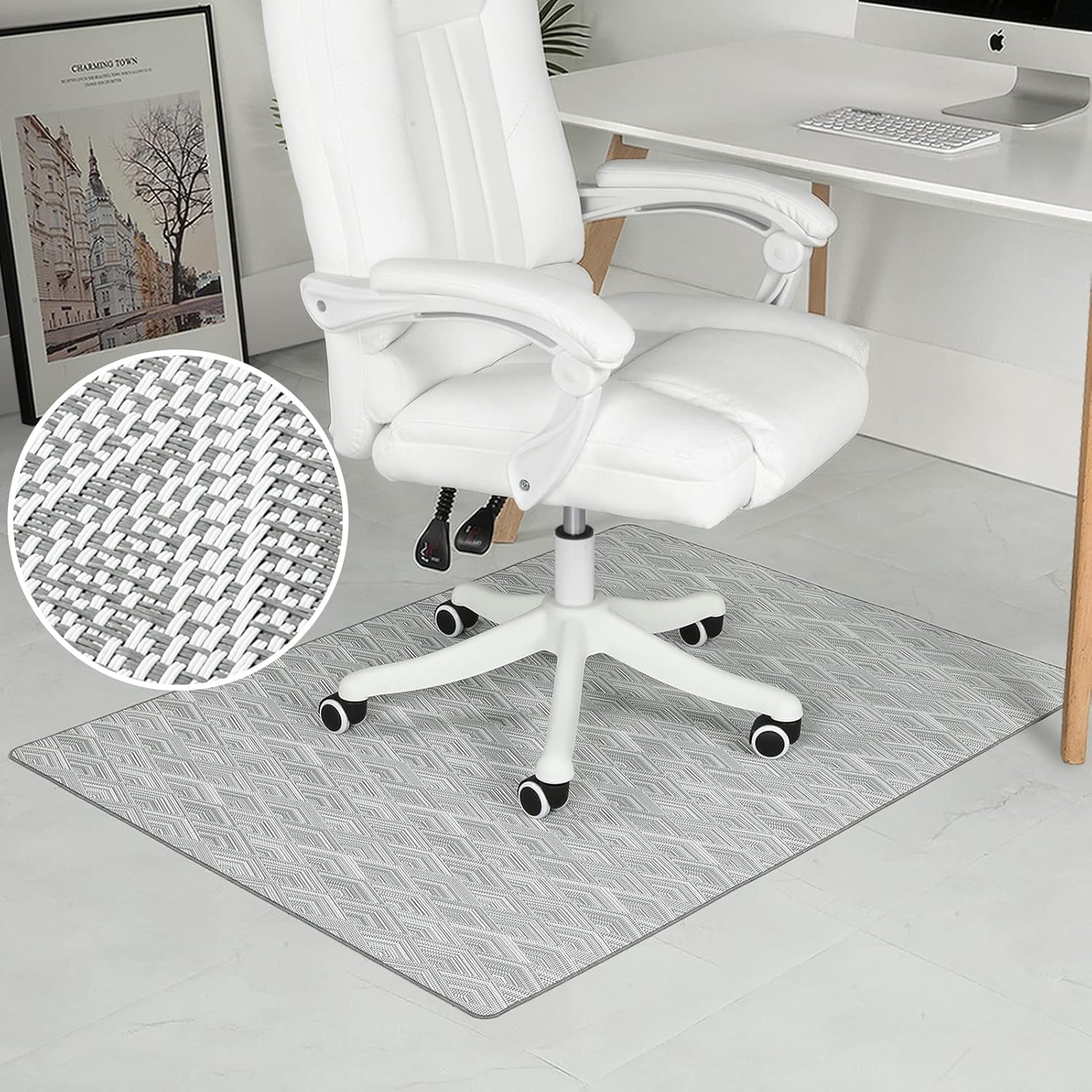 Tapete para silla para suelo de madera dura y azulejos, 36 x 48 pulgadas, tapete resistente para silla de oficina para sillas rodantes, fácil