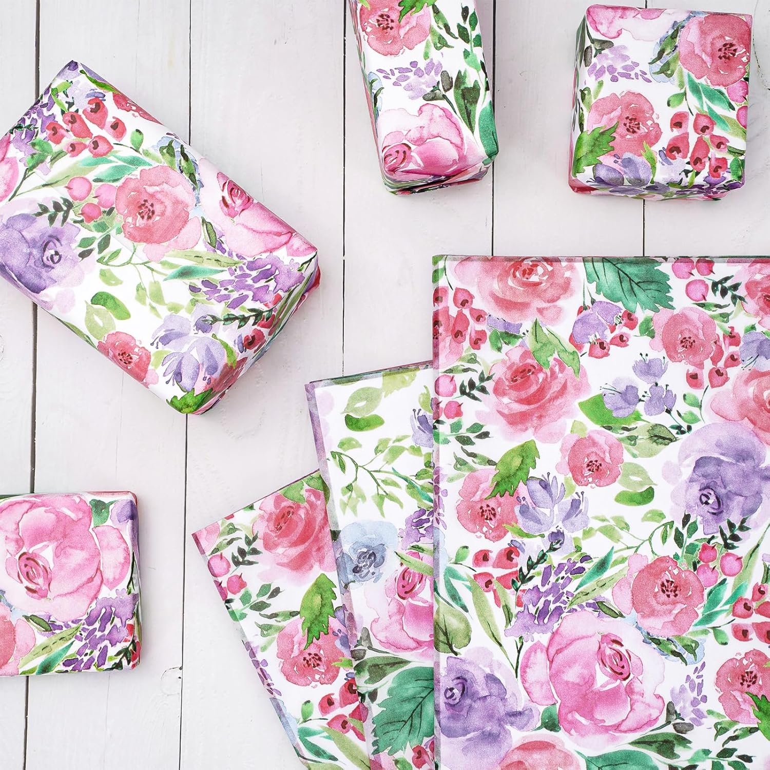 Whaline 100 piezas de papel de seda floral acuarela flores papel de regalo papel de embalaje de flores papel de bricolaje papel de manualidades para