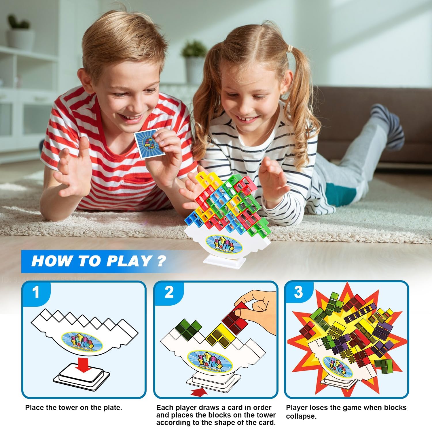Tetra Tower – Juguetes apilables de equilibrio, 16 piezas de juegos de mesa para niños y adultos, juego de equilibrio para 2 jugadores, bloques de