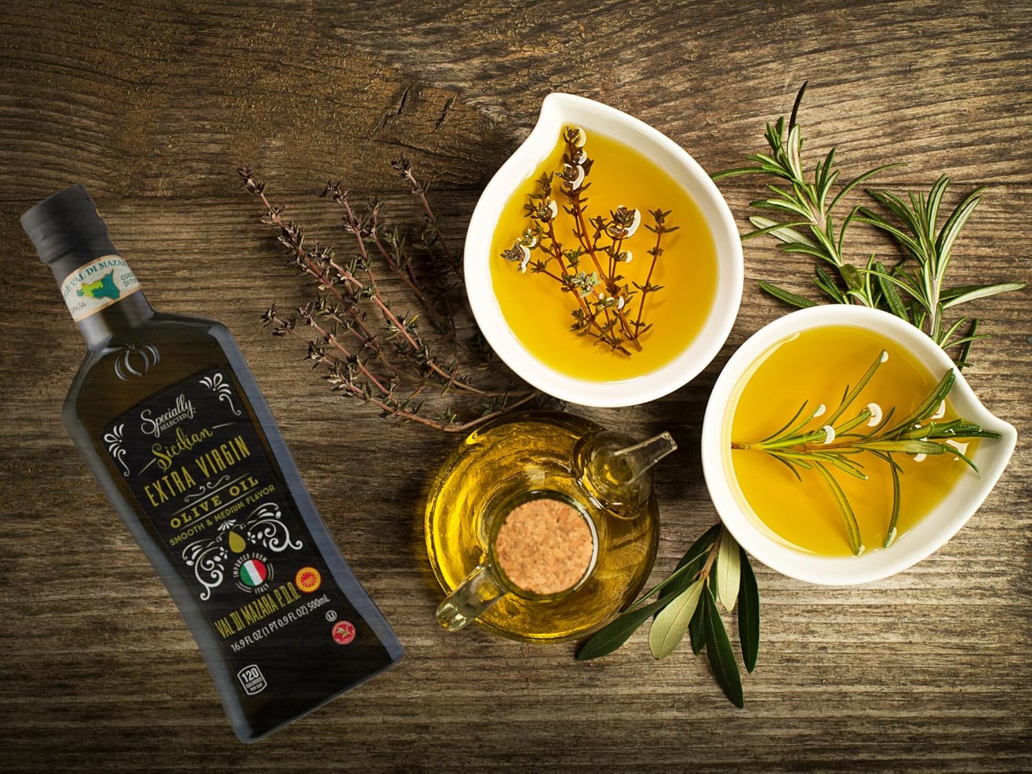 Aceite de oliva virgen extra siciliano, 16.9  Aceites de cocina especialmente seleccionados con bolsa ecológica  Sabor medio suave con aceitunas sin