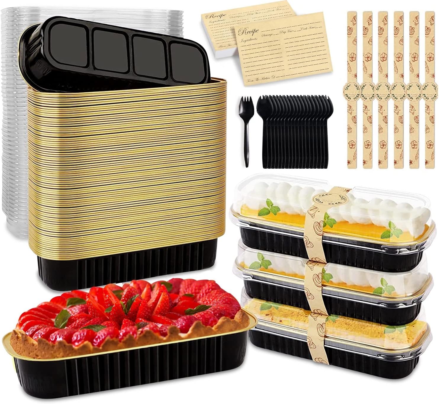 Am Bulan 50 mini moldes para pasteles de papel de aluminio de 6.8 onzas con tapas para bodas, cumpleaños y fiestas, kit completo de mini hornear con