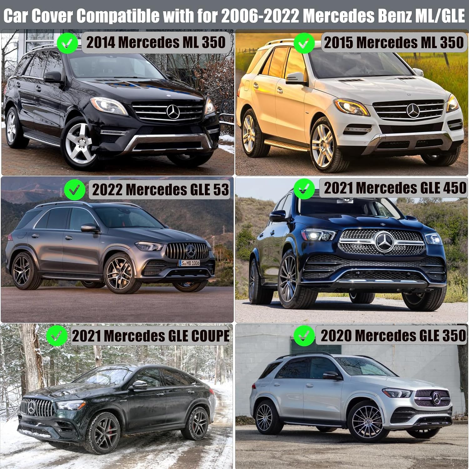 Funda para automóvil compatible con Mercedes Benz MLGLE 2006-2023, clase 230, 250, 280, 300, 320, 350, 6 capas 210T, resistente al viento,