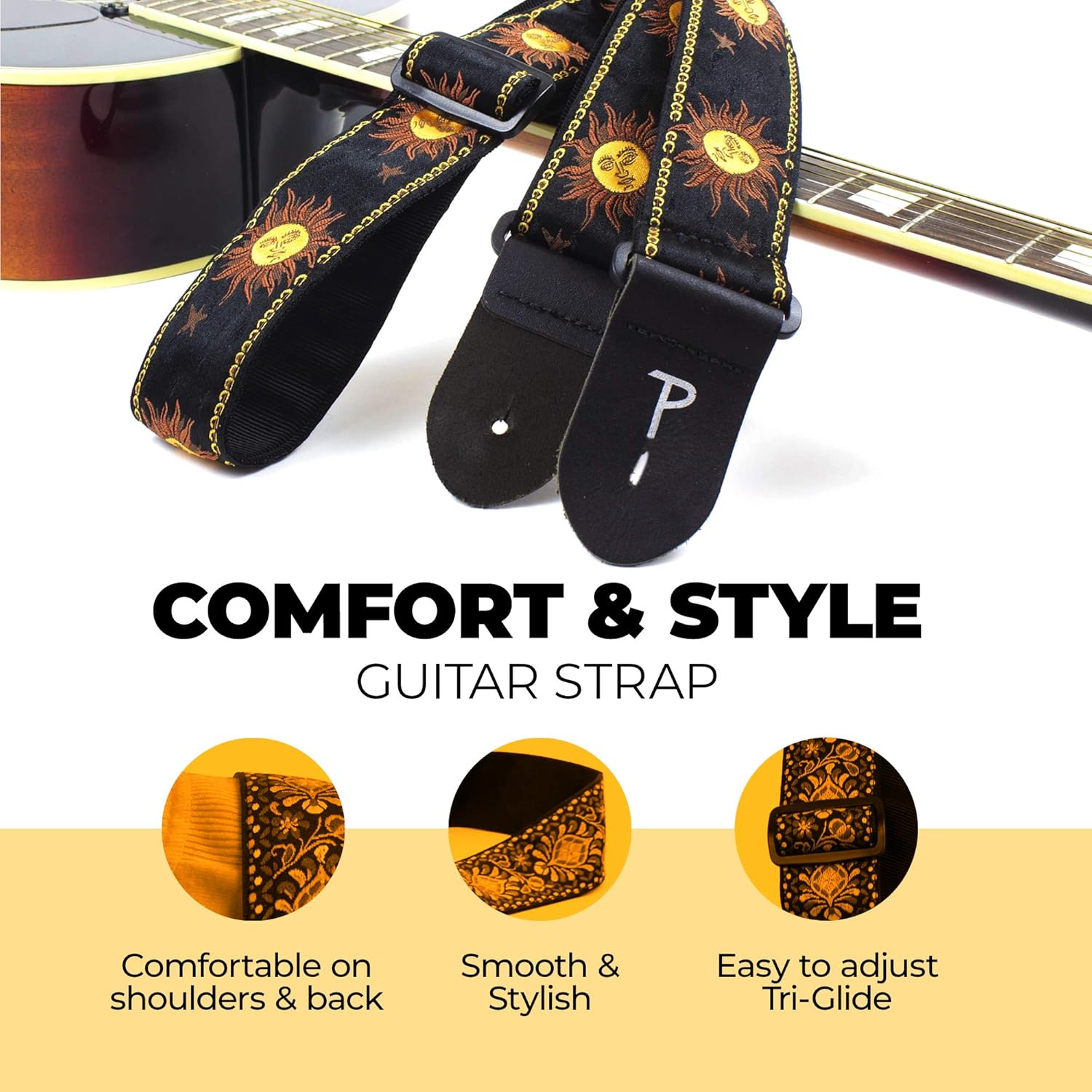 Perri’s Leathers Ltd. – Correa de guitarra – Jacquard – Ajustable – Para guitarras acústicasbajaseléctricas – Hecho en Canadá