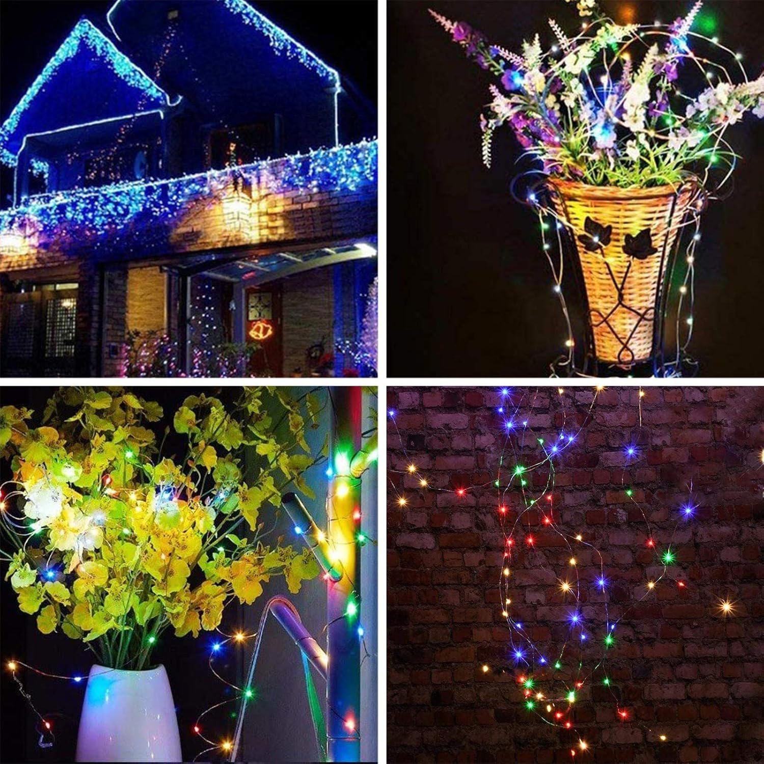 Paquete de 2 tiras de 200 luces LED con energía solar, alambre de cobre impermeable para exteriores, 8 modos, luces de hadas para jardín, patio,