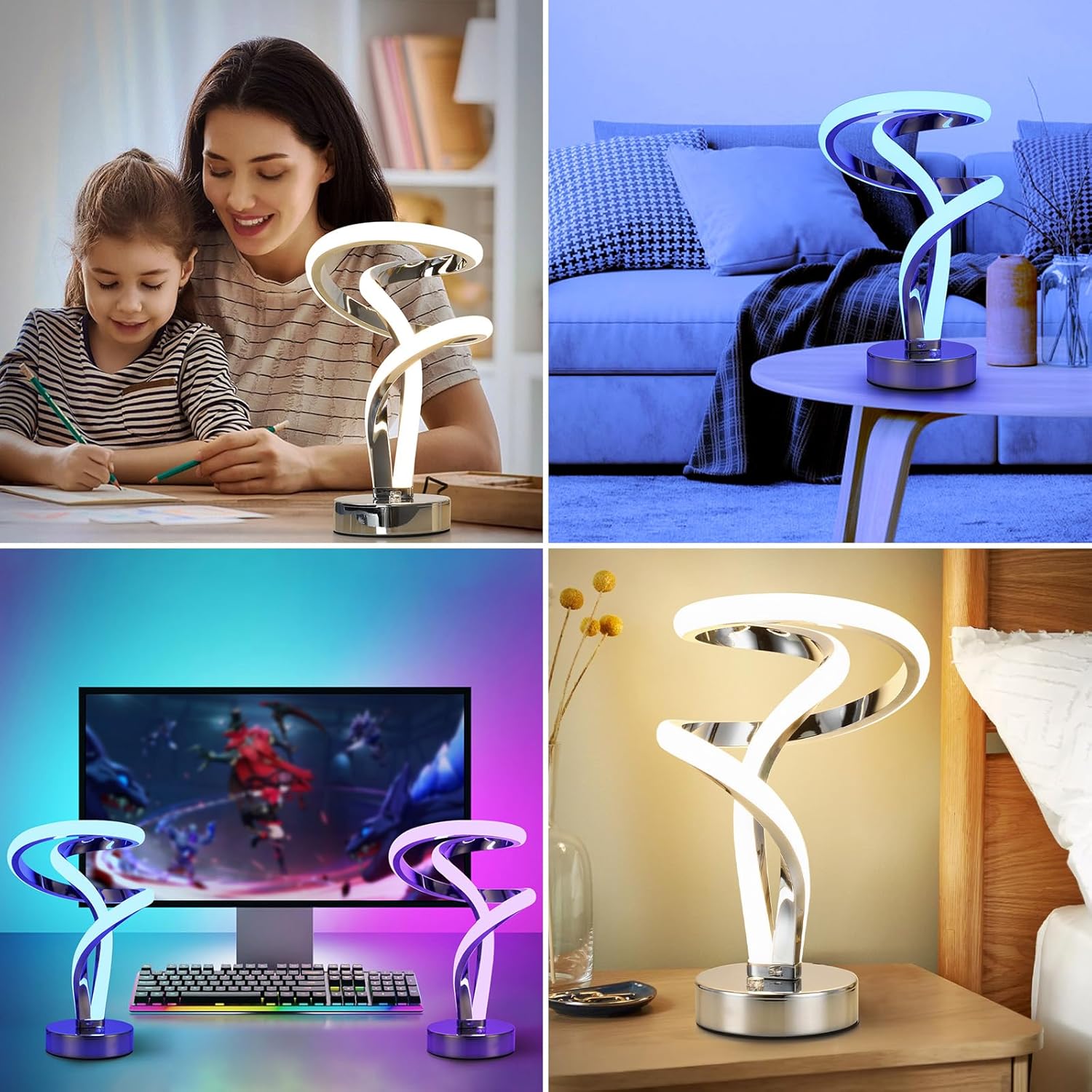 Lámparas de mesa en espiral únicas táctiles, 7 colores regulables, lámpara de mesita de noche, atmósfera, moderna, lámpara de mesita de noche,