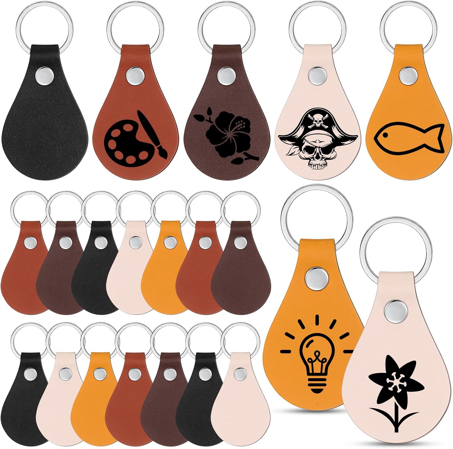 Kit de 100 llaveros de piel sintética, llavero a granel con remaches, llaveros para grabado láser (colorido)