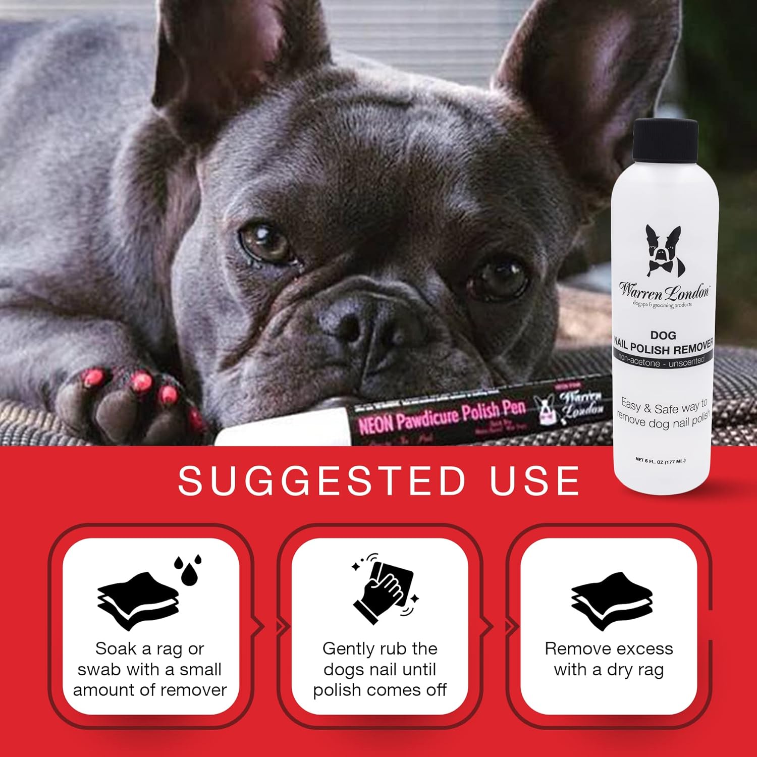 Warren London – Removedor de esmalte de uñas para perros  Fórmula sin acetona  Uso con bolígrafos de esmalte Pawdicure y otros esmaltes de uñas para