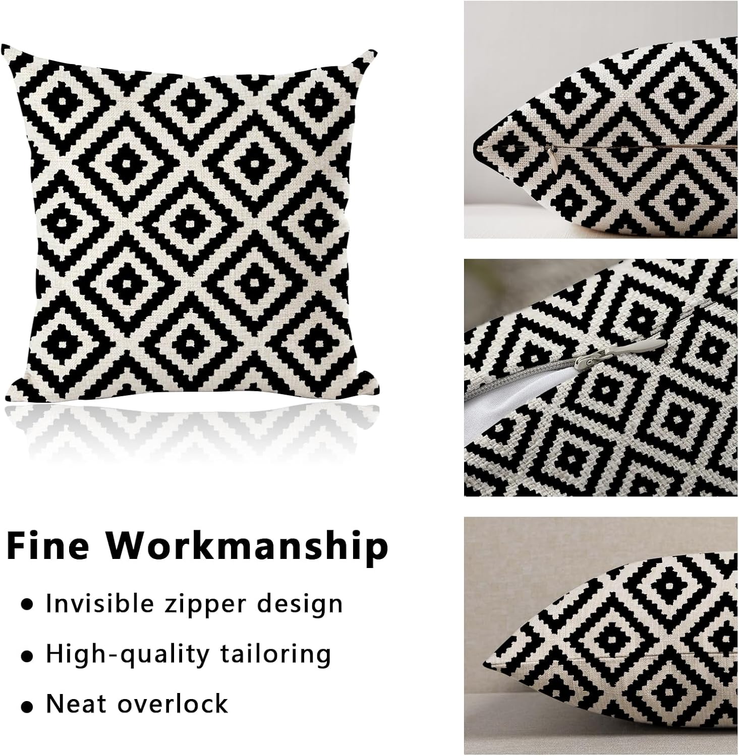 2 fundas de almohada de 18 x 18 pulgadas con patrón geométrico blanco y negro, funda de almohada con patrón retro para decoración del hogar, funda