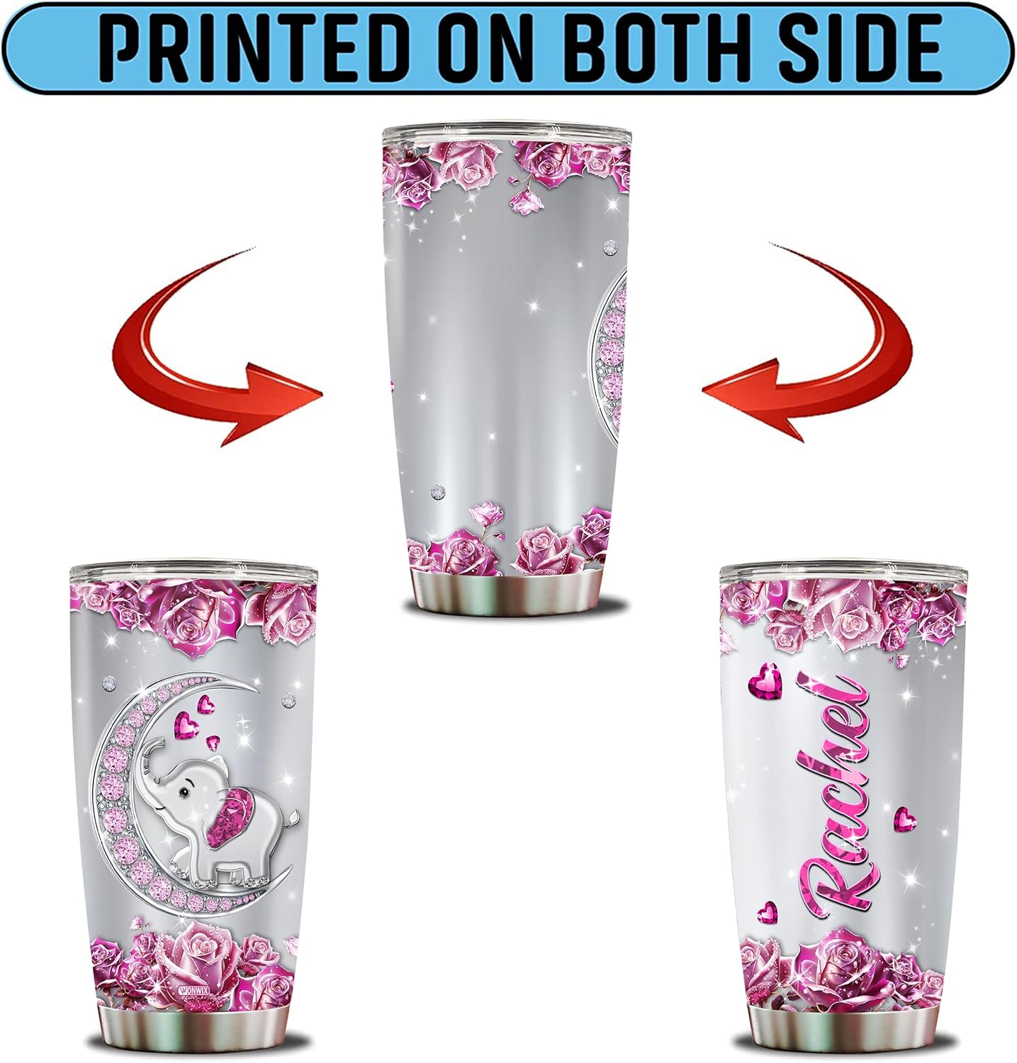 Vaso de café personalizado con diseño de elefante, regalos para mujeres, divertidas y lindas, joyas, elefantes, taza de viaje para adultos,