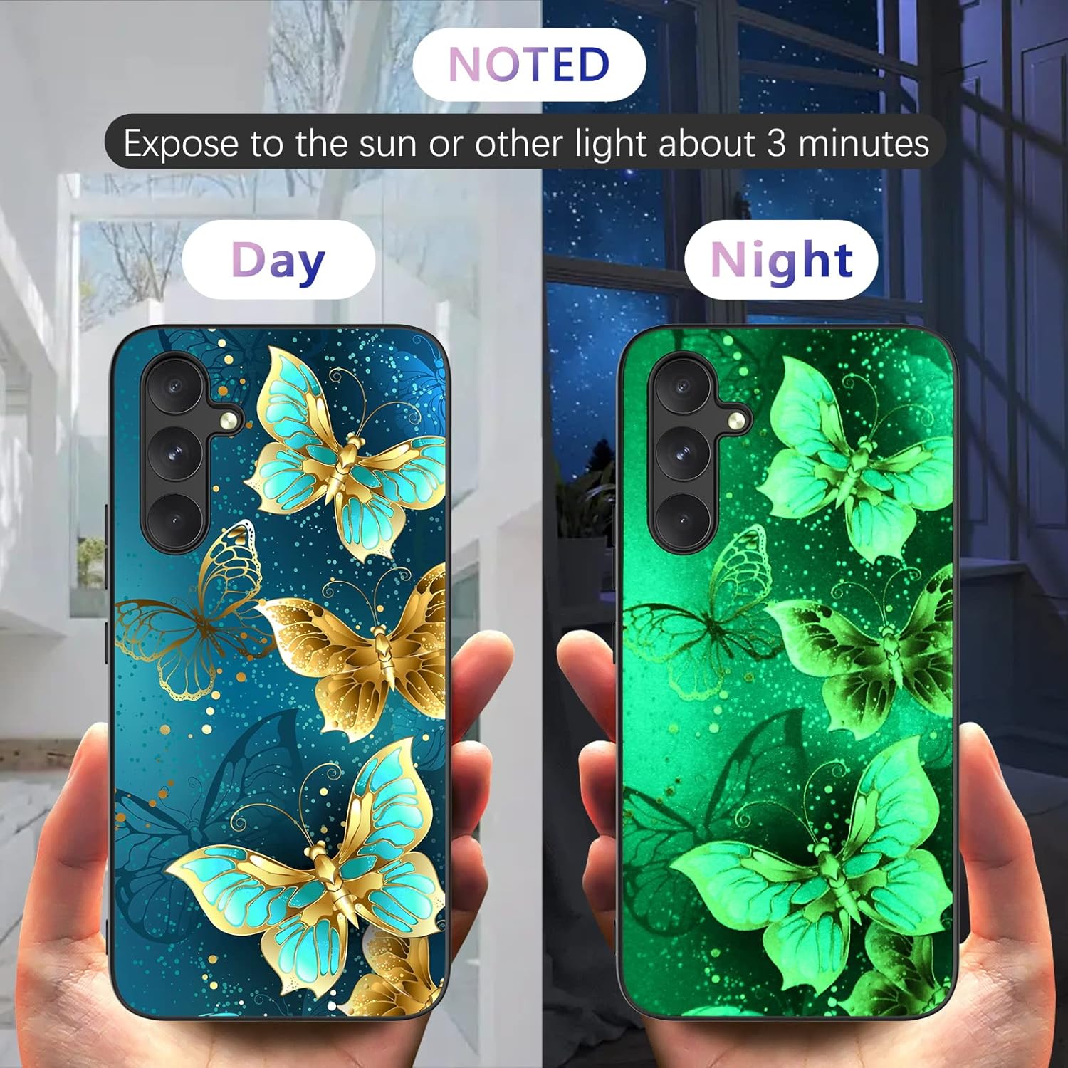 GUAGUA Funda para Samsung Galaxy A54 5G que brilla en la oscuridad, funda para teléfono Samsung A54, bonita funda luminosa nocturna de mariposa azul