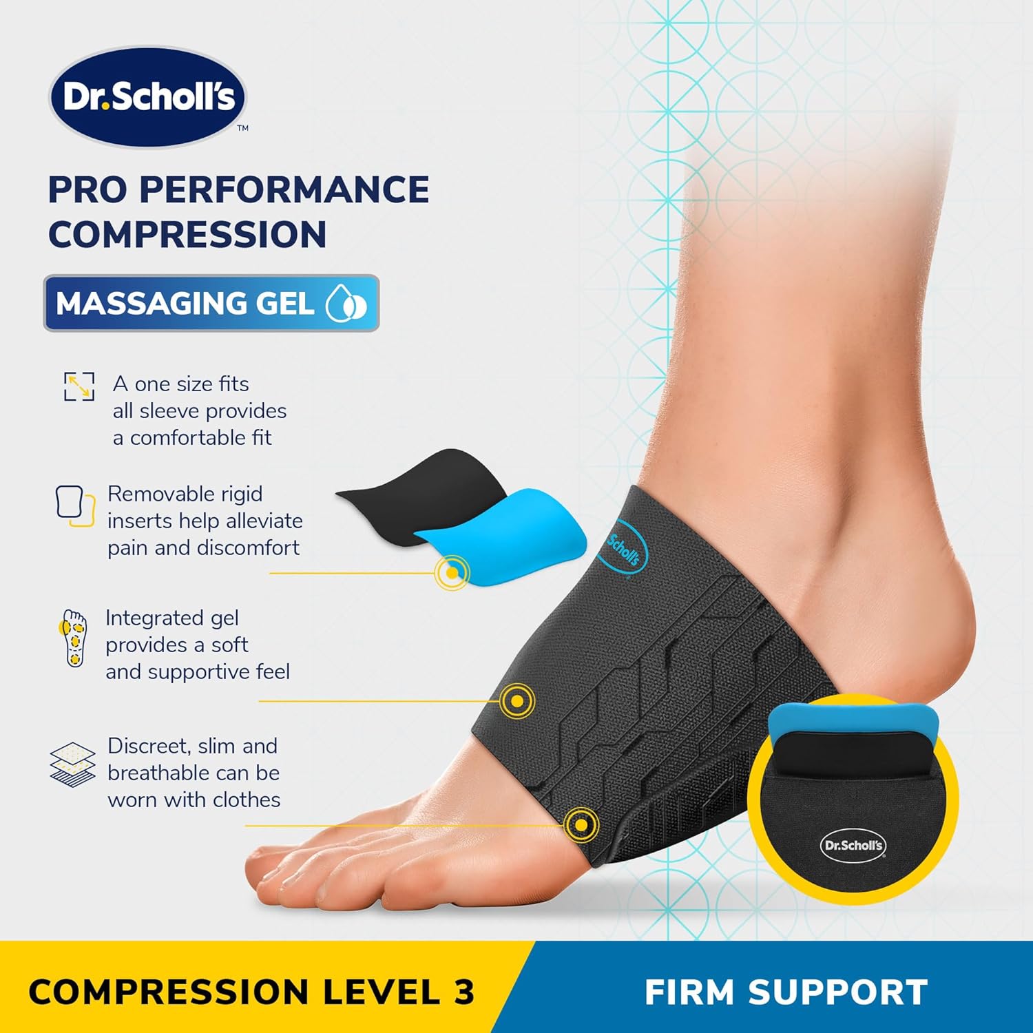 Dr. Scholl’s Mangas de compresión para arco con gel de masaje, tela transpirable, manga de soporte de arco para aliviar el dolor de pies, 2
