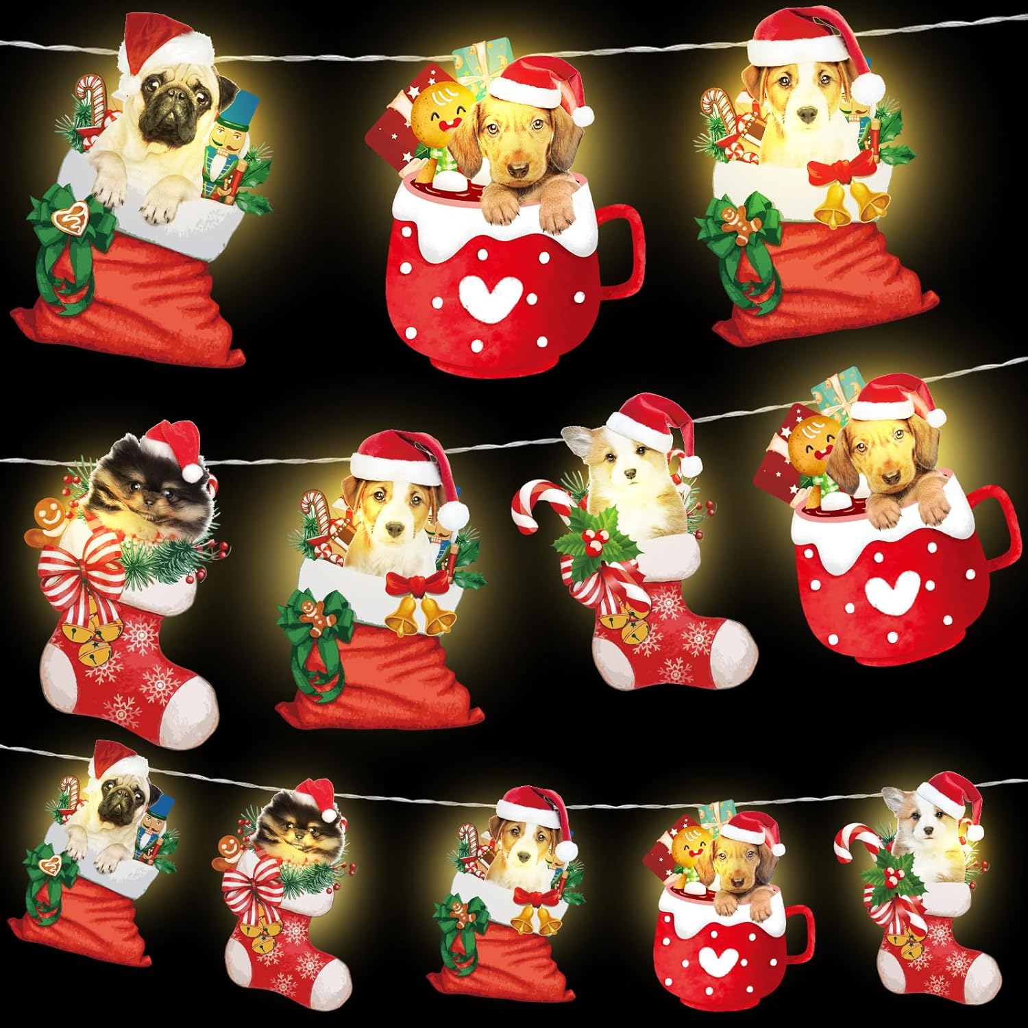 Ganeen Guirnalda de luces de Navidad para perro, 20 luces LED de 10 pies, linda cadena de luces colgantes para árbol de Navidad, funciona con pilas,