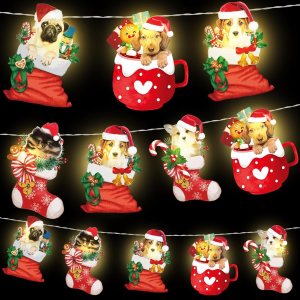 Ganeen Guirnalda de luces de Navidad para perro, 20 luces LED de 10 pies, linda cadena de luces colgantes para árbol de Navidad, funciona con pilas, Ganeen Guirnalda de luces de Navidad para perro, 20 luces LED de 10 pies, linda cadena de luces colgantes para árbol de Navidad, funciona con pilas,