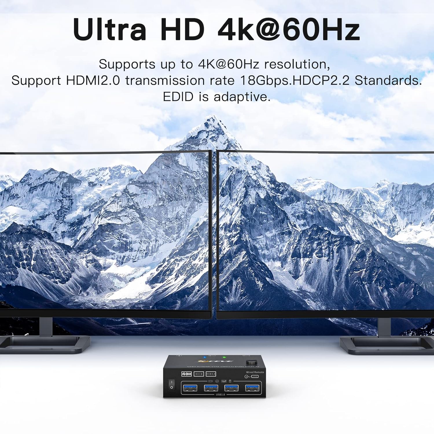 Interruptor KVM USB 3.0 HDMI Dual Monitor, Conmutador de pantalla extendida HDMI USB para 2 computadoras, 2 monitores y 4 puertos USB 3.0, con