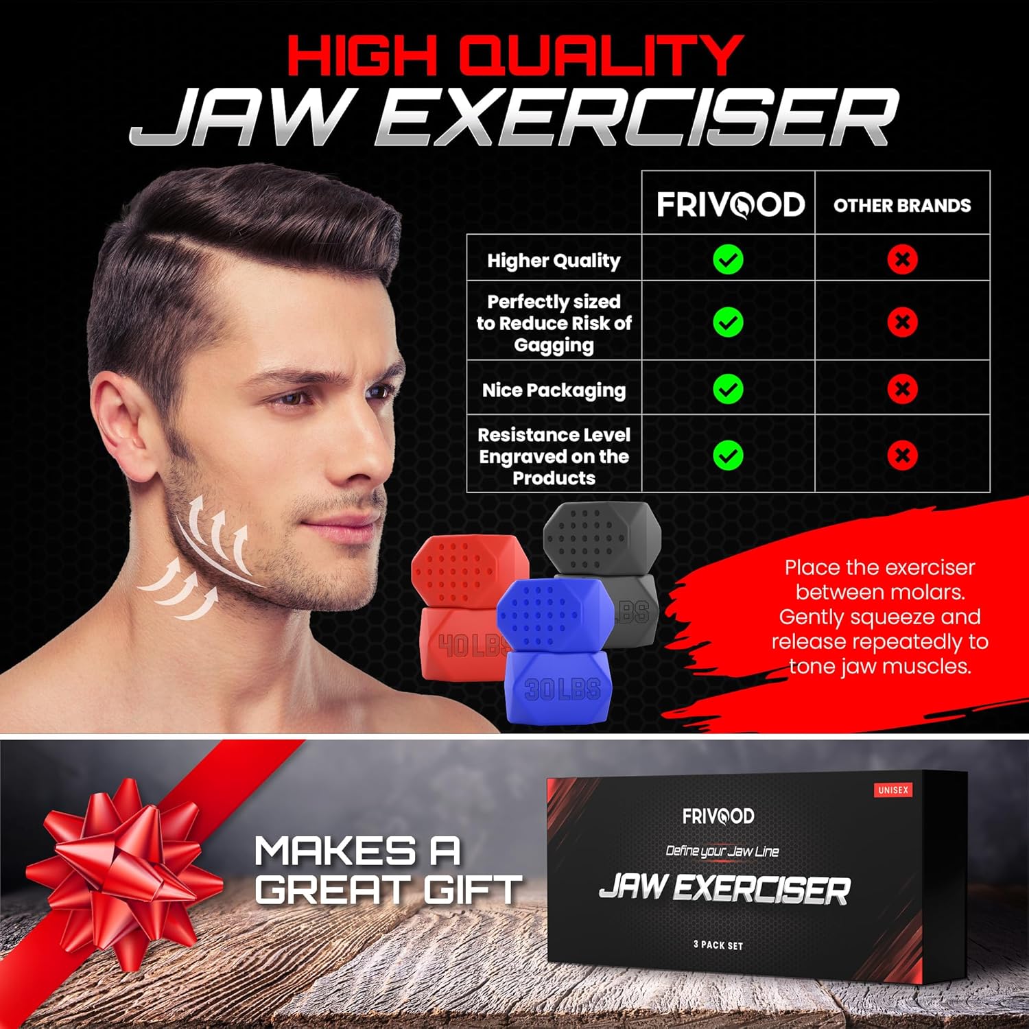 Ejercitador de mandíbula para hombres y mujeres, juego de 6 piezas de silicona para mandíbula definida, dispositivo de tóner de mandíbula con 3