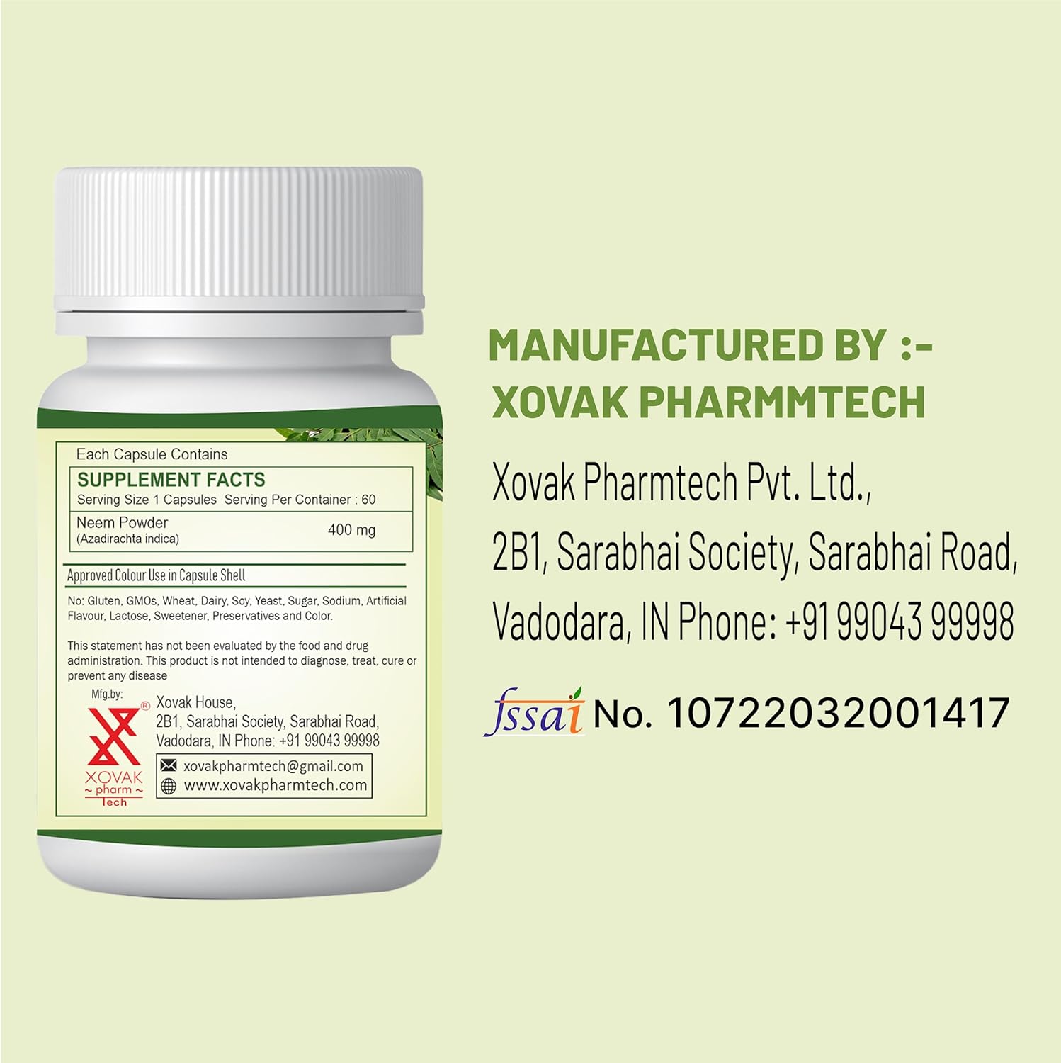 Neem Capsule  Purificador de sangre totalmente natural, piel y cabello saludables, 100% orgánico y seguro