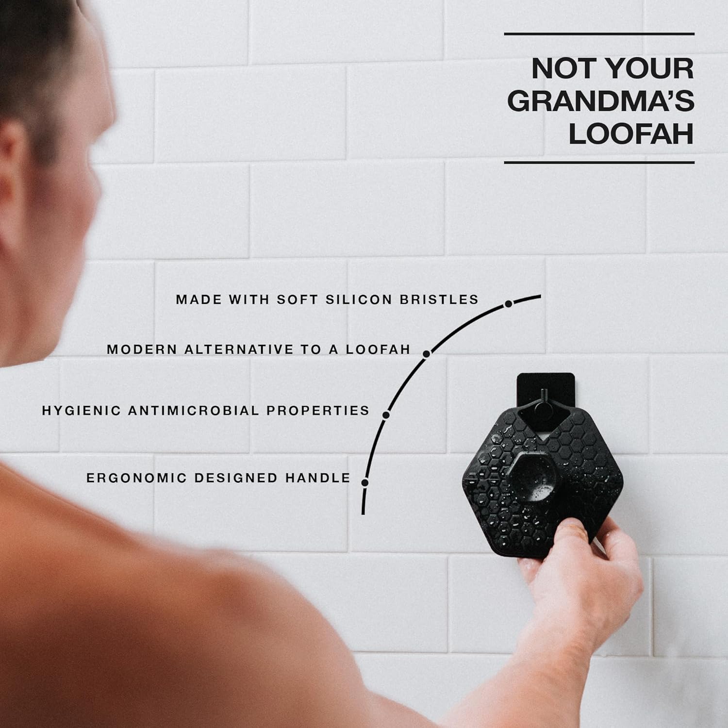 CRVFT – Limpiador corporal de silicona para hombres  Depurador de ducha y gancho de almacenamiento para hombres  Amortiguador corporal  Larga
