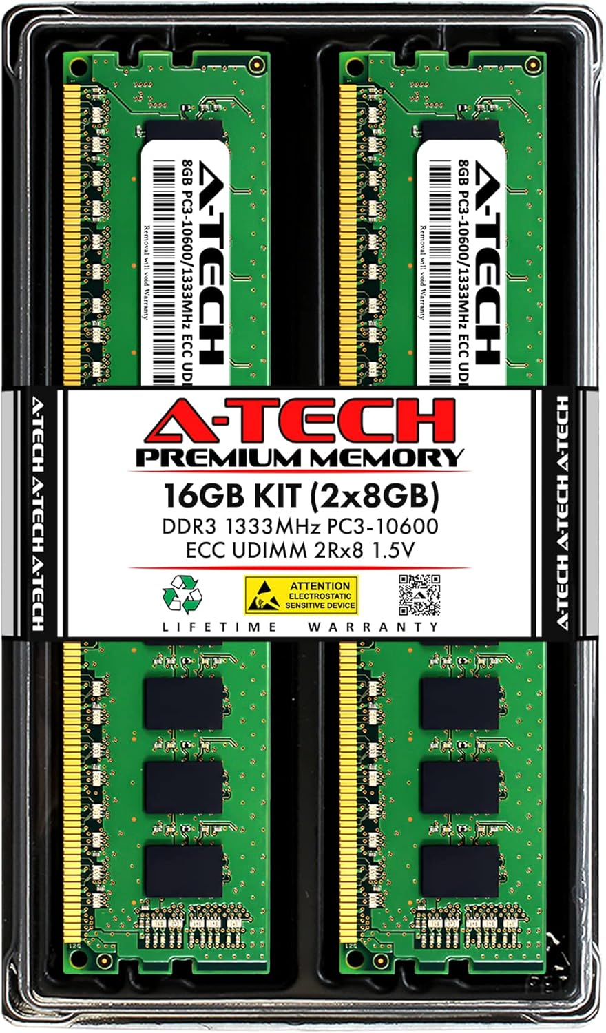 A-Tech Kit de 16 GB (2 x 8 GB) memoria RAM para Supermicro X10SLL-F – DDR3 1333 MHz PC3-10600 ECC Unbuffered UDIMM 2Rx8 1.5 V – Servidor