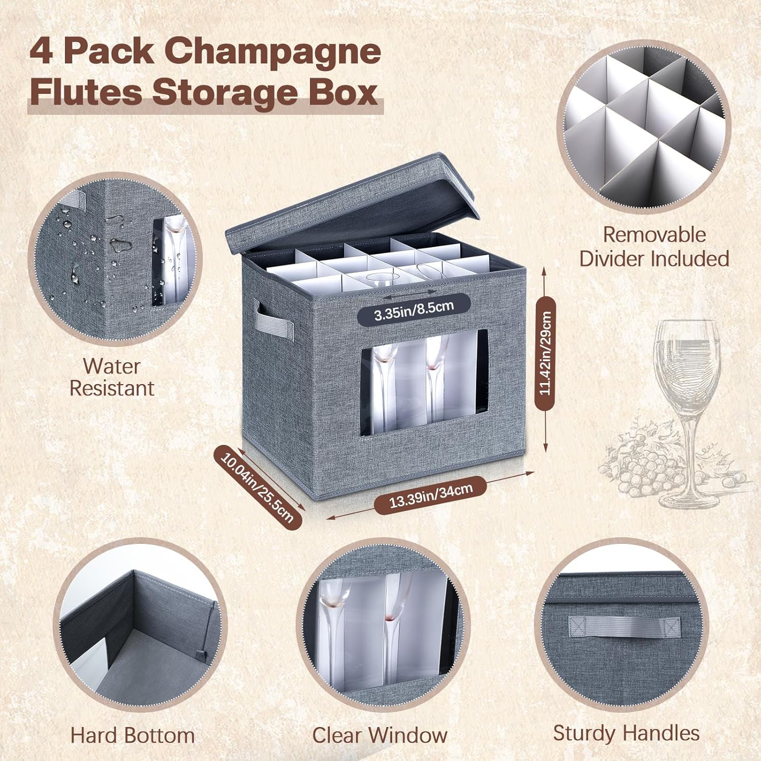 4 cajas de almacenamiento de copas de vino con divisores, 12 compartimentos, cajas de almacenamiento de vasos de China, caja de almacenamiento de
