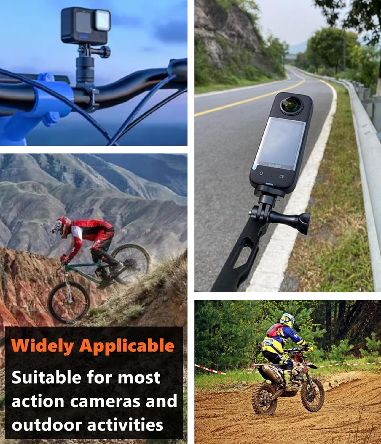 Soporte de cámara de rotación de 360 grados para Gopro, montaje de manillar de bicicleta de aluminio con barra de extensión para cámaras de acción