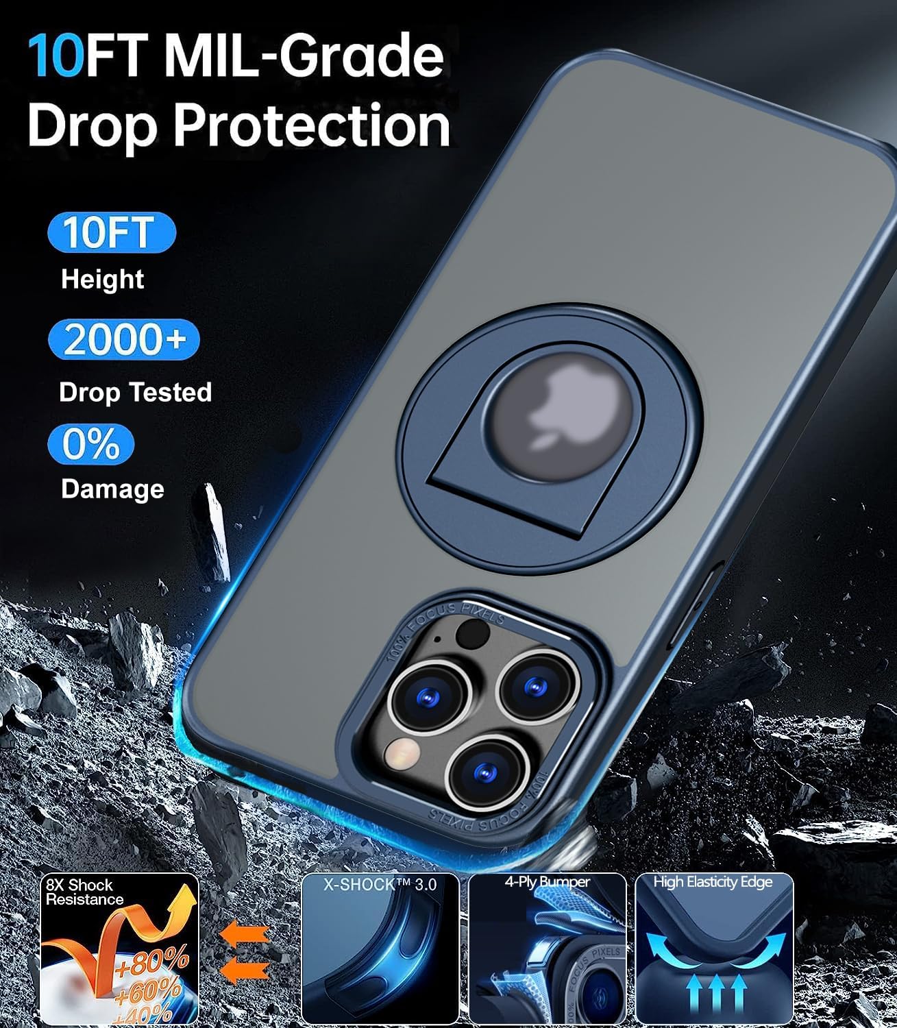 Benbenjaytek Funda para iPhone 15 Pro Max solo compatible con soporte de anillo invisible Magsafe, rotación de 360, protección contra caídas de 10