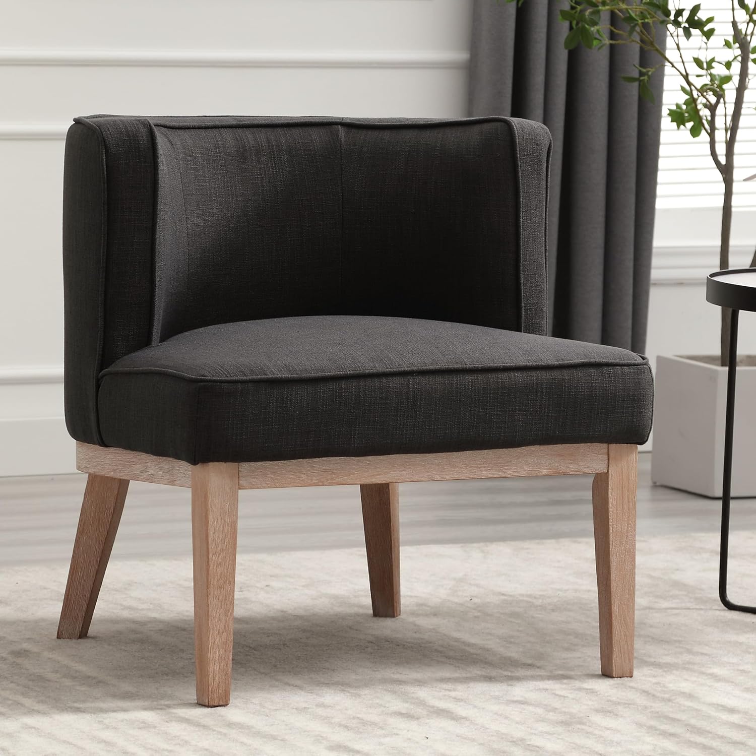Silla Accent Barrel, silla decorativa de lino, tapizada, moderna, individual, para sofá, con patas de madera, cómoda silla de club para dormitorio,
