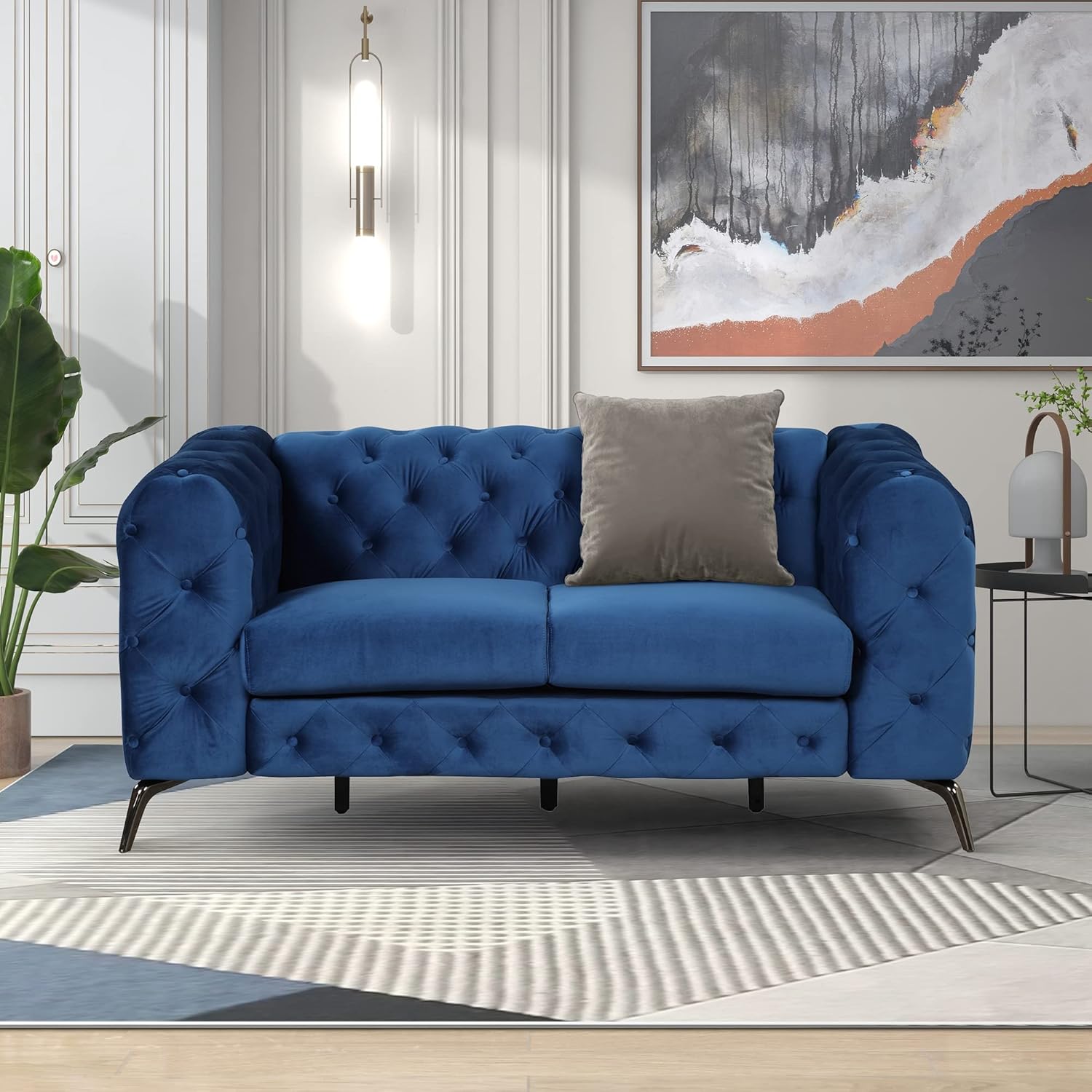 Merax Sofá biplaza tapizado de terciopelo, moderno sofá para 2 personas con respaldo copetudo con botones para sala de estar, dormitorio o espacio