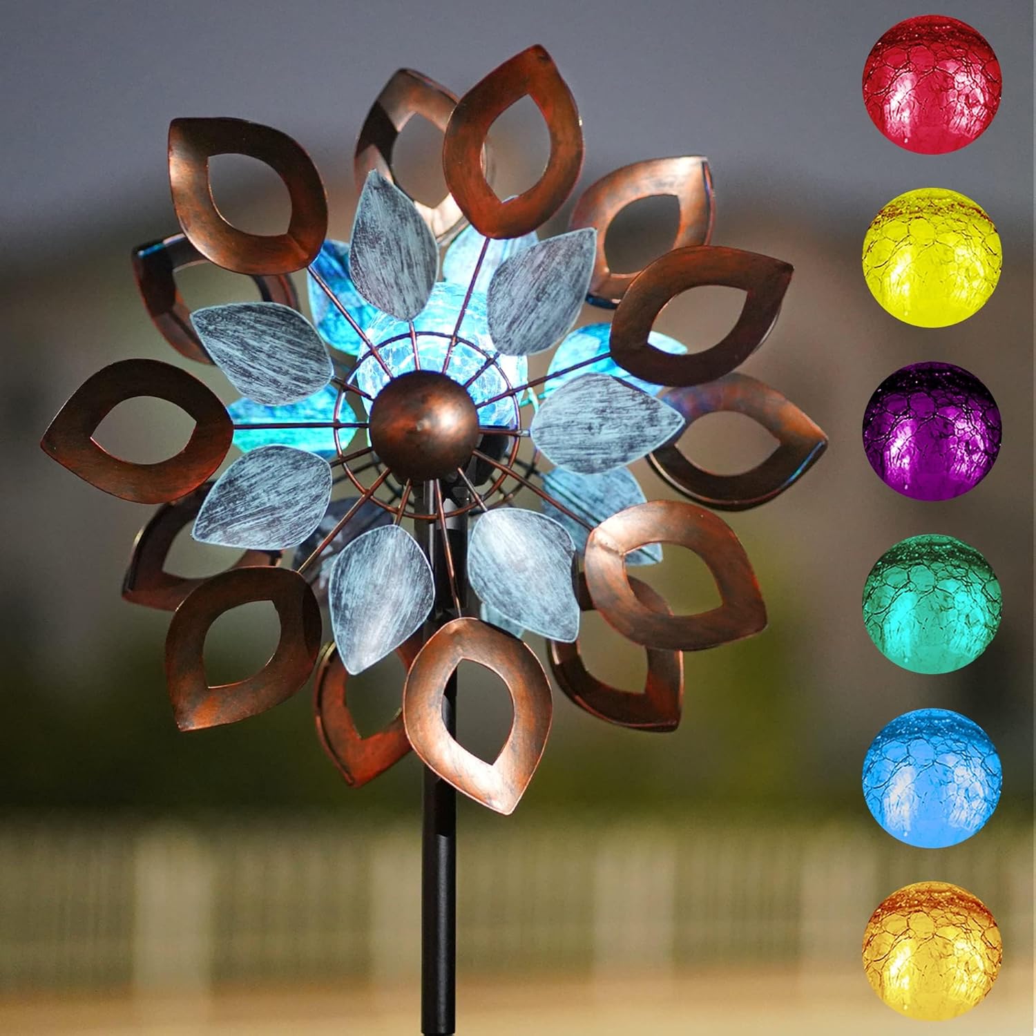 Molinillos solares de viento para exteriores, 74 pulgadas, esculturas de viento de metal cinético y molino de viento para decoración de jardín (LED