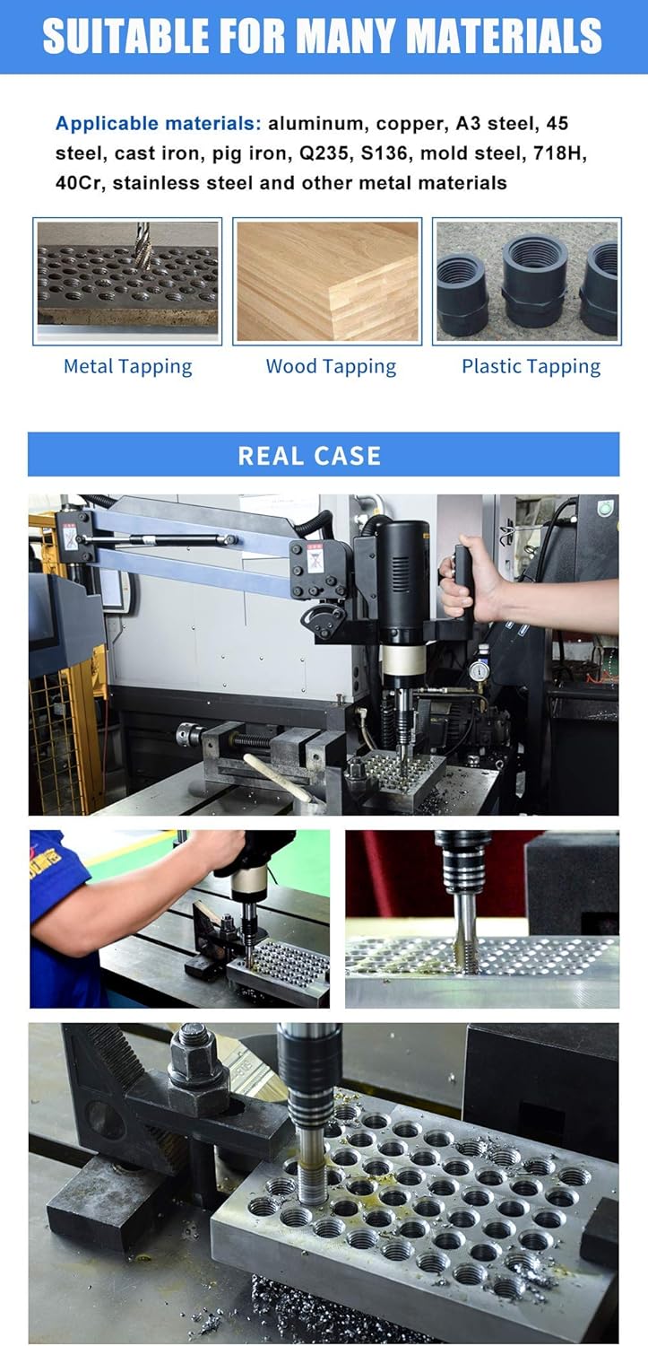 USA Stock ZAC 110V M6-M30 – Máquina de roscado eléctrica de brazo flexible con brazo de roscado universal de 200 rpm, 12 pinzas TC820 ANSI incluidas