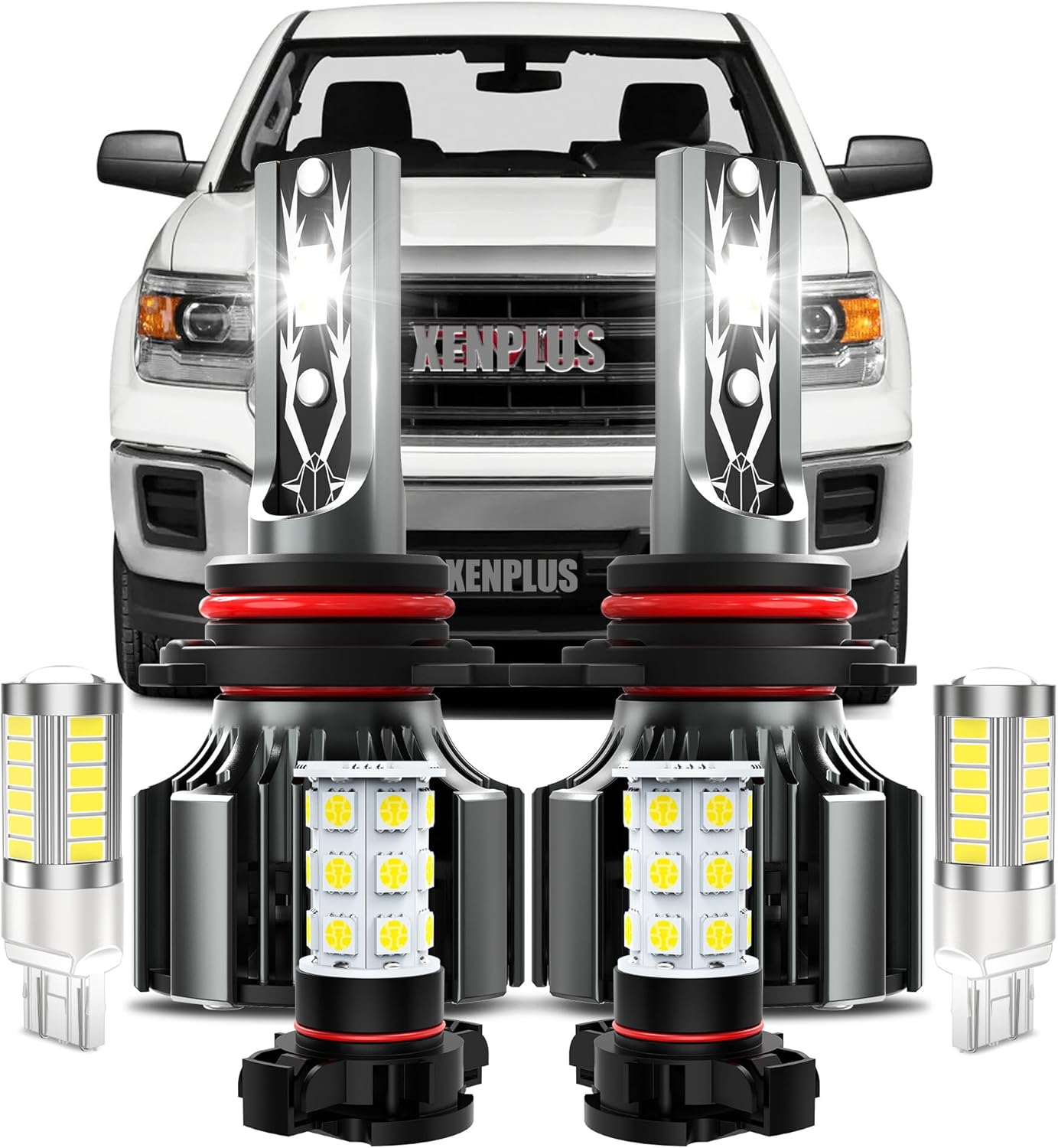 Compatible con GMC Sierra 2014-2015, haz alto y bajo y bombilla antiniebla PS24WFF + 7443 LED Plug and Play sin errores. 6 unidades
