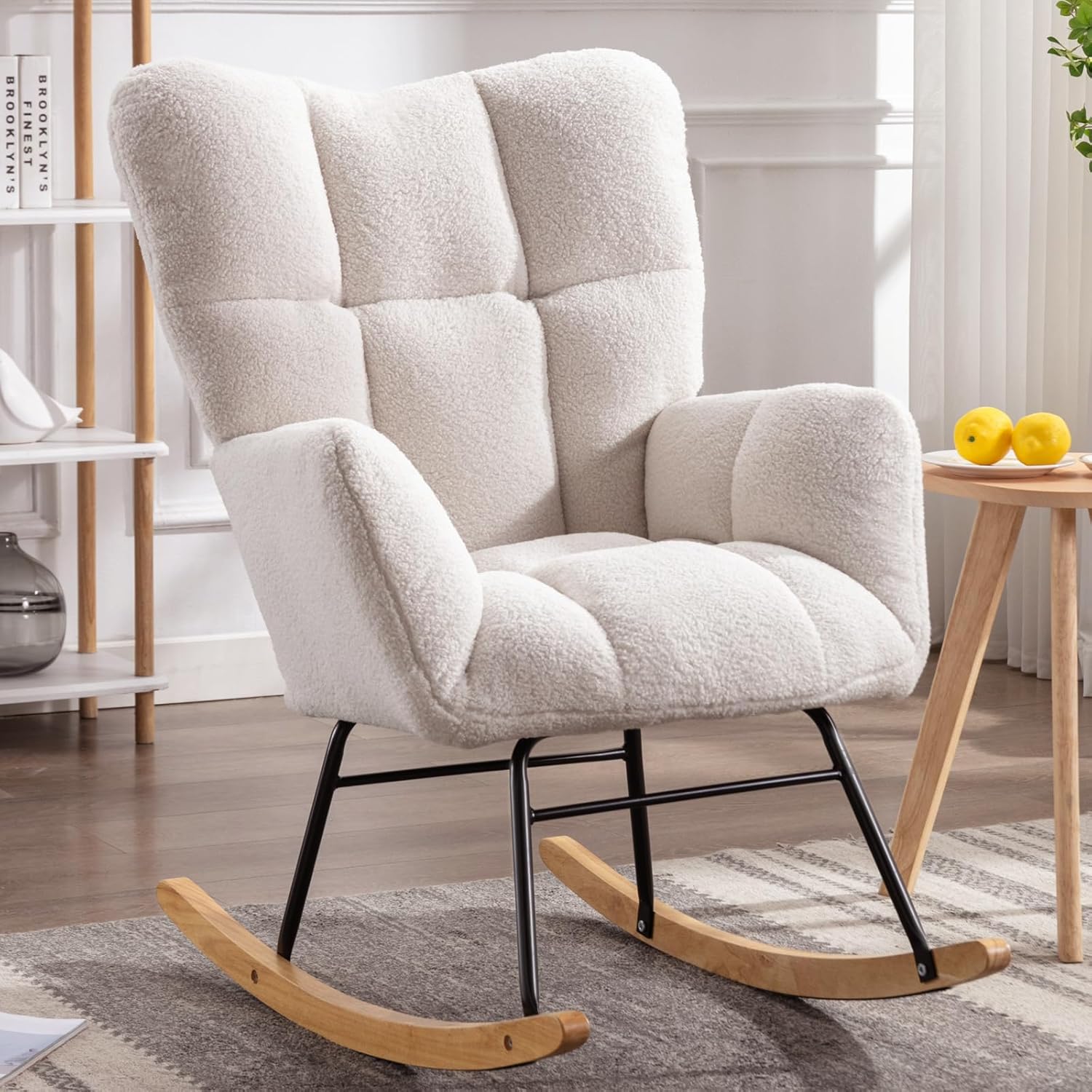 Mecedora para guardería, silla decorativa tapizada de peluche, cómoda silla de lectura, sillón mecedor con respaldo alto para guardería, dormitorio,