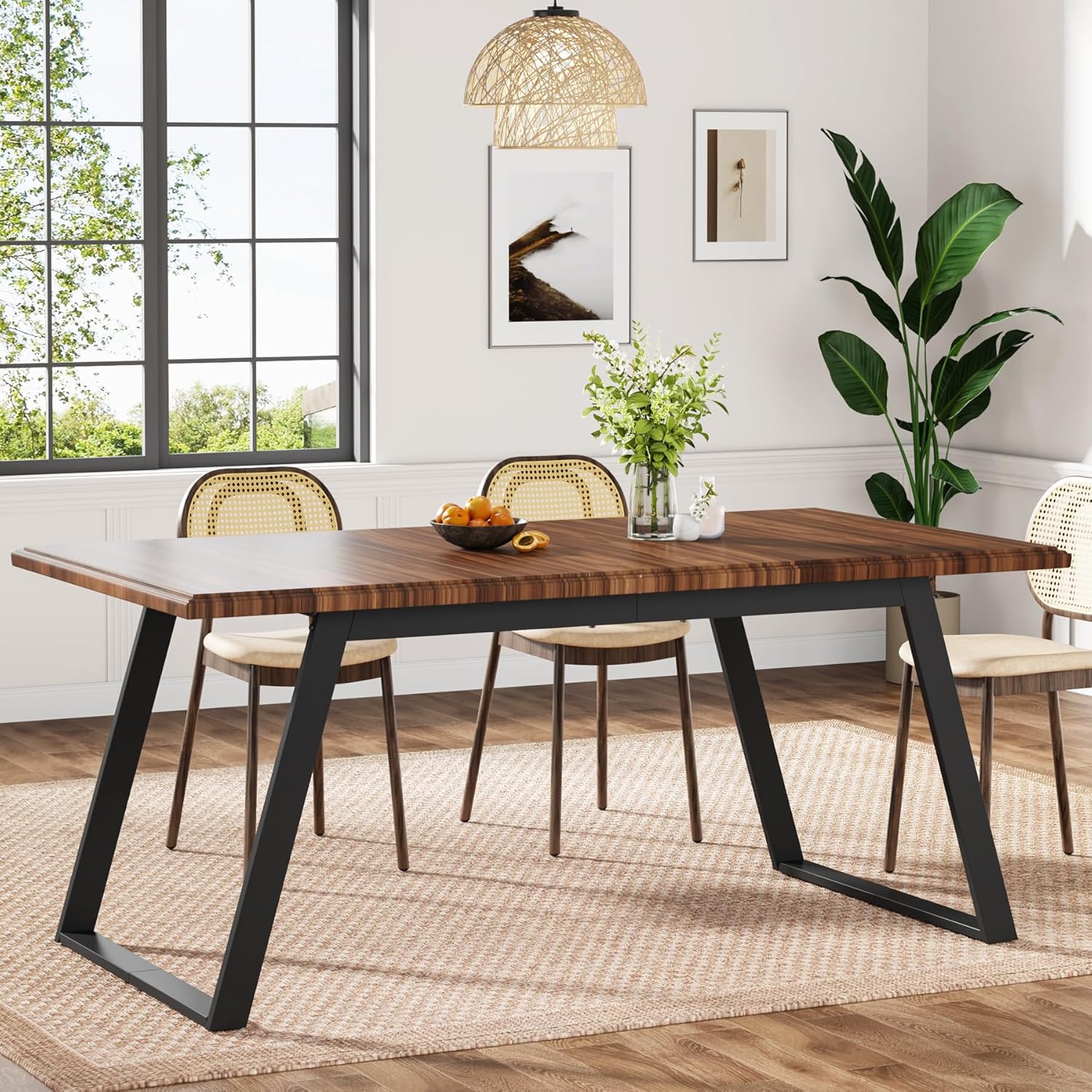 Tribesigns Mesa de comedor para 6 personas, mesa de cocina grande de madera de 63 pulgadas, mesa de comedor rectangular con patas de metal para