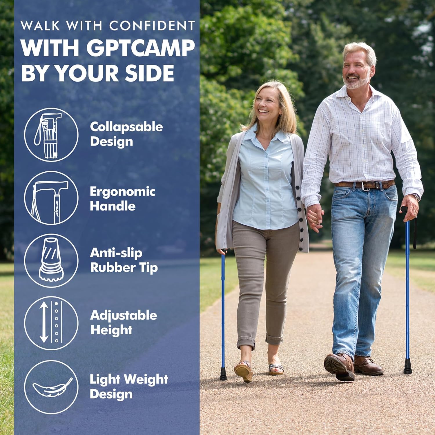 Bastón de caminar G2 para mujeres y hombres, elegante, plegable, plegable, ligero y resistente con cómodas asas en T