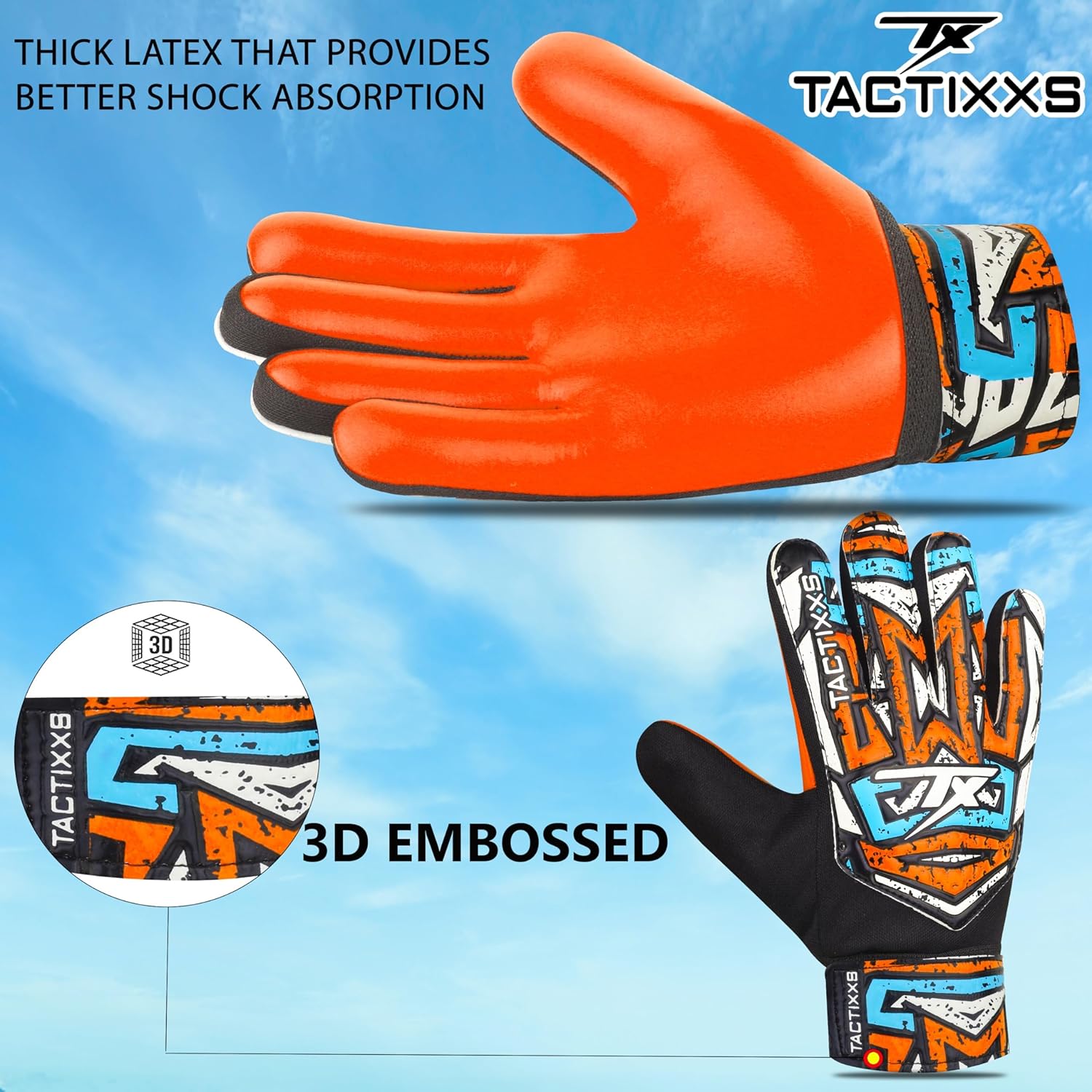 TACTIXXS Guantes de portero de fútbol para niños y jóvenes, guantes de portero de fútbol Funky antideslizantes de 0.157 in de látex con agarre fuerte