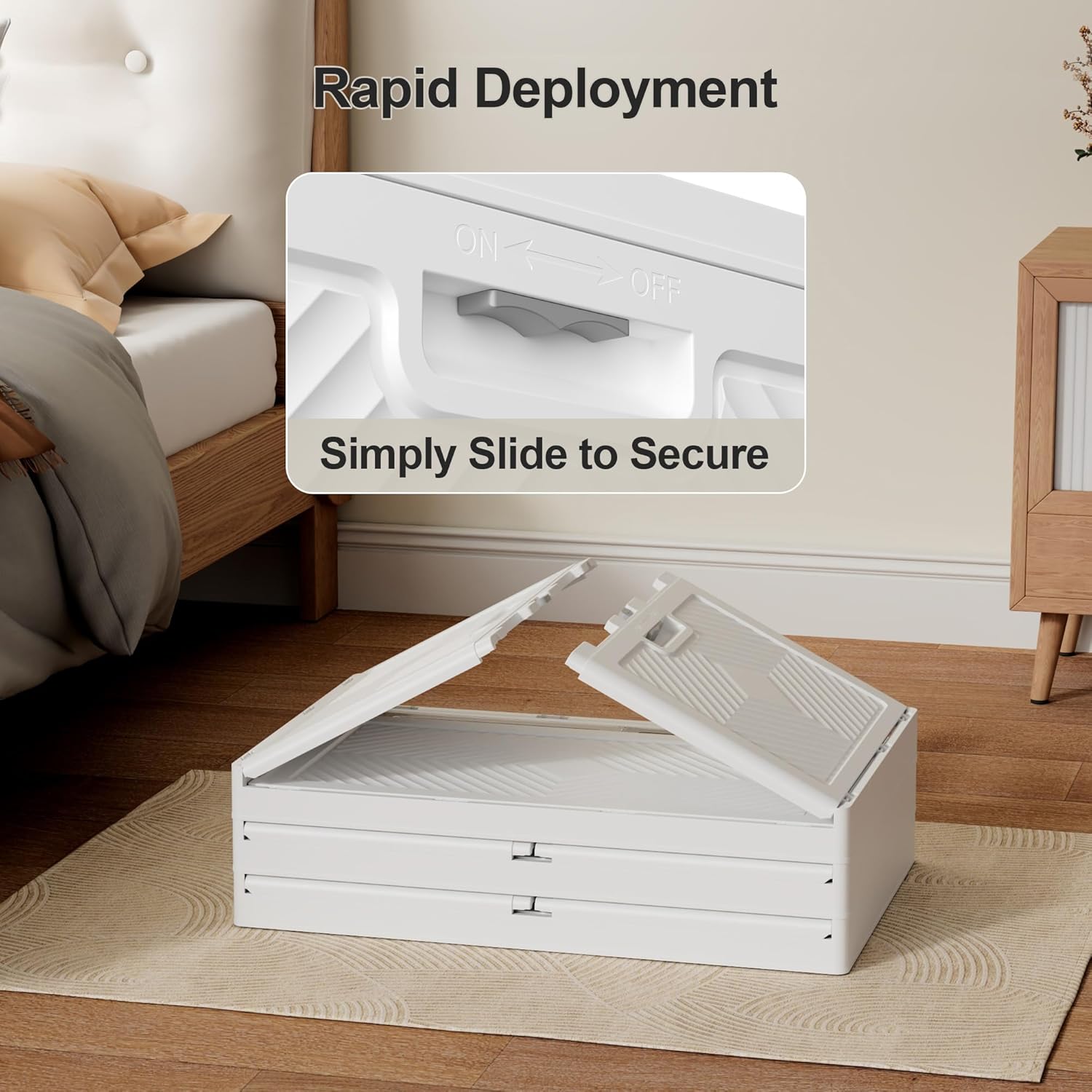 JOYMOOP Organizador plegable de almacenamiento, caja de almacenamiento plegable de 84 cuartos de galón con ruedas y puerta, contenedor de