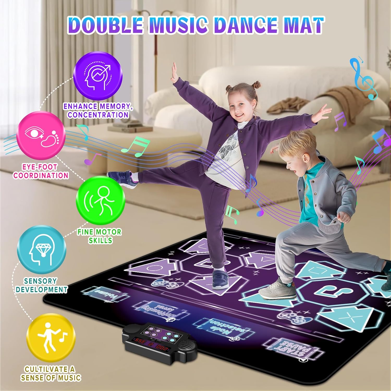 Alfombrilla de baile doble para niños, juguetes para niños y niñas de 3, 4, 5, 6, 7, 8 años, ideas de regalos para palymat electrónico de desafío de