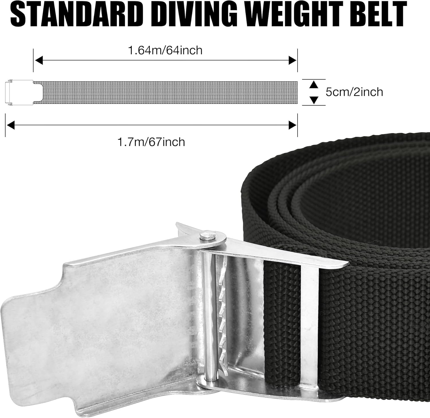 Cinturón de peso para buceo de 67 pulgadas, cinturón de peso de buceo de nailon con hebilla de liberación rápida de acero inoxidable, cinturón de