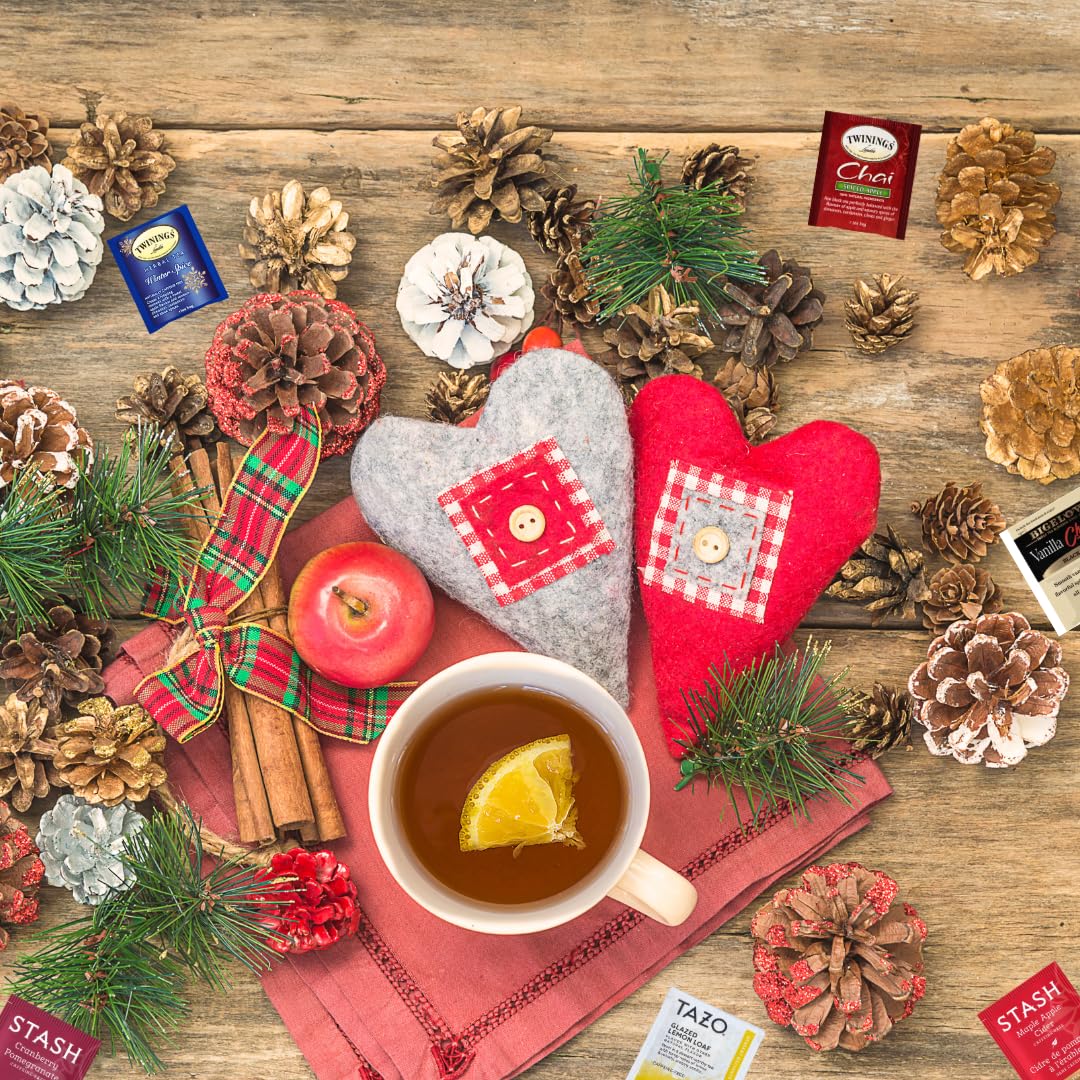 Juego de muestras de té de otoño y Navidad. 56 bolsitas de té, 14 sabores festivos, caja de té, 10 palitos de miel, libro electrónico de recetas en
